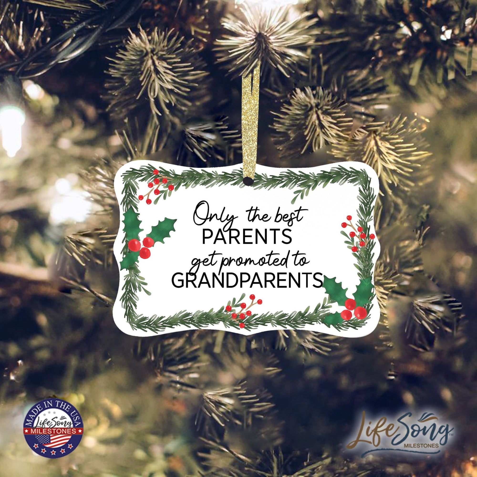 Modern 4x2.5in Christmas White Scalloped Ornament for Grandparents - Only the Best Parents - LifeSong Milestones