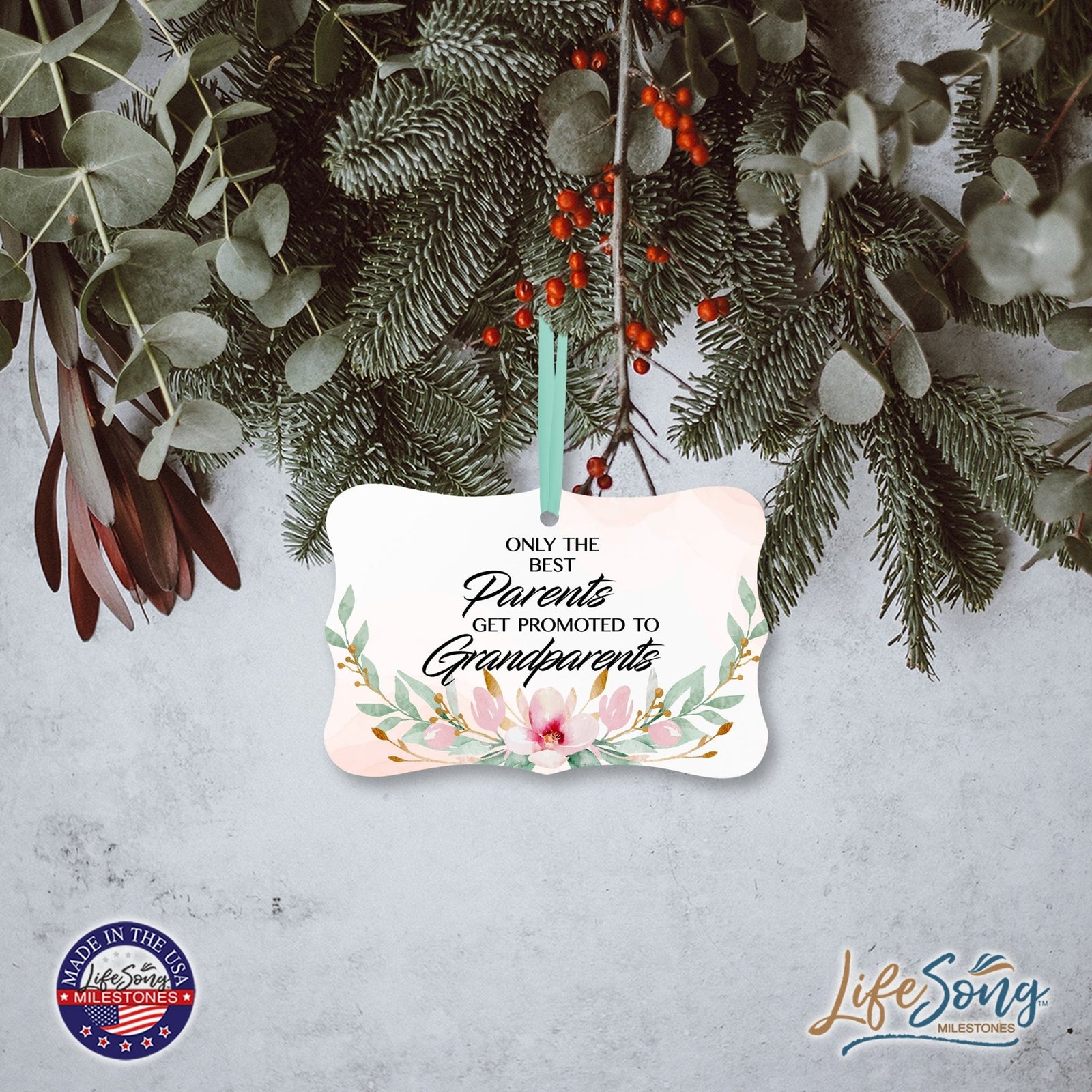 Modern 4x2.5in Christmas White Scalloped Ornament for Grandparents - Only the Best Parents - LifeSong Milestones