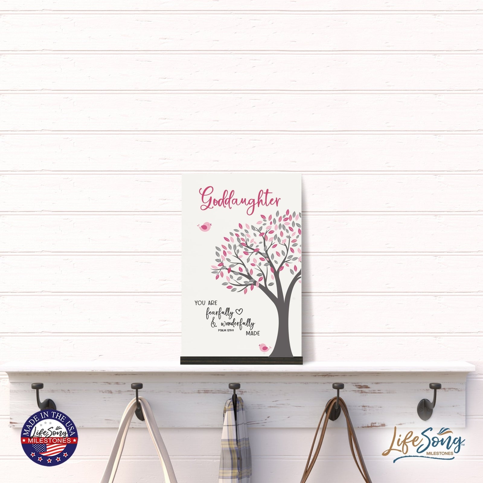 Modern 8x12in Decorative White Acrylic Signs With Wooden Base – Fearfully and Wonderfully - LifeSong Milestones