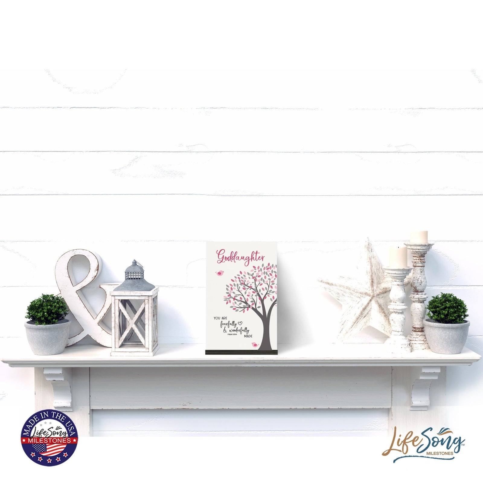 Modern 8x12in Decorative White Acrylic Signs With Wooden Base – Fearfully and Wonderfully - LifeSong Milestones