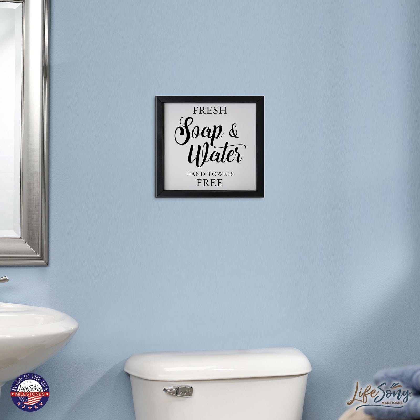 Modern Bathroom Decor Framed Shadow Box 11.5x11.5 (Fresh soap & Water Free 2) - LifeSong Milestones