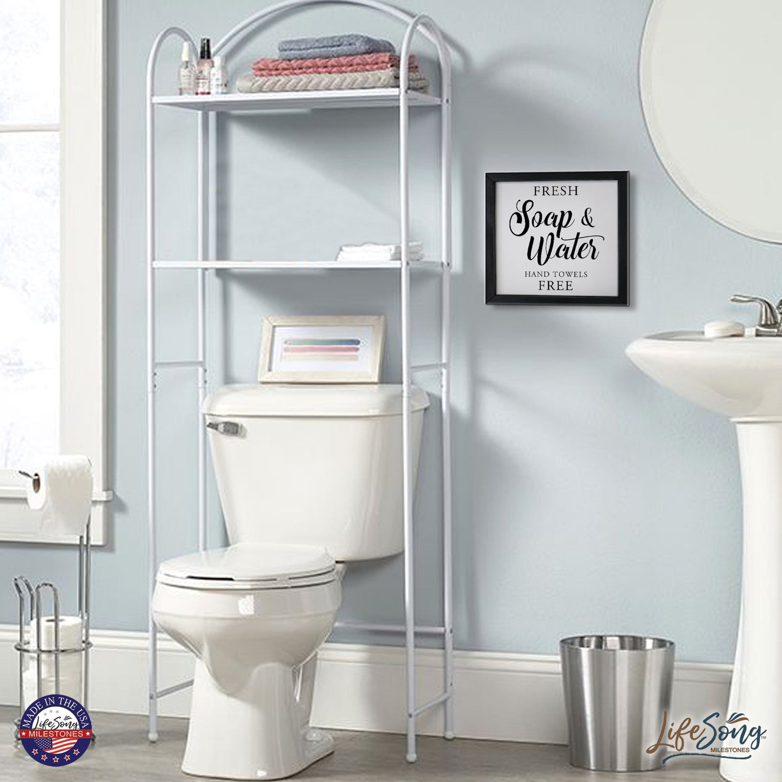 Modern Bathroom Decor Framed Shadow Box 11.5x11.5 (Fresh soap & Water Free 2) - LifeSong Milestones
