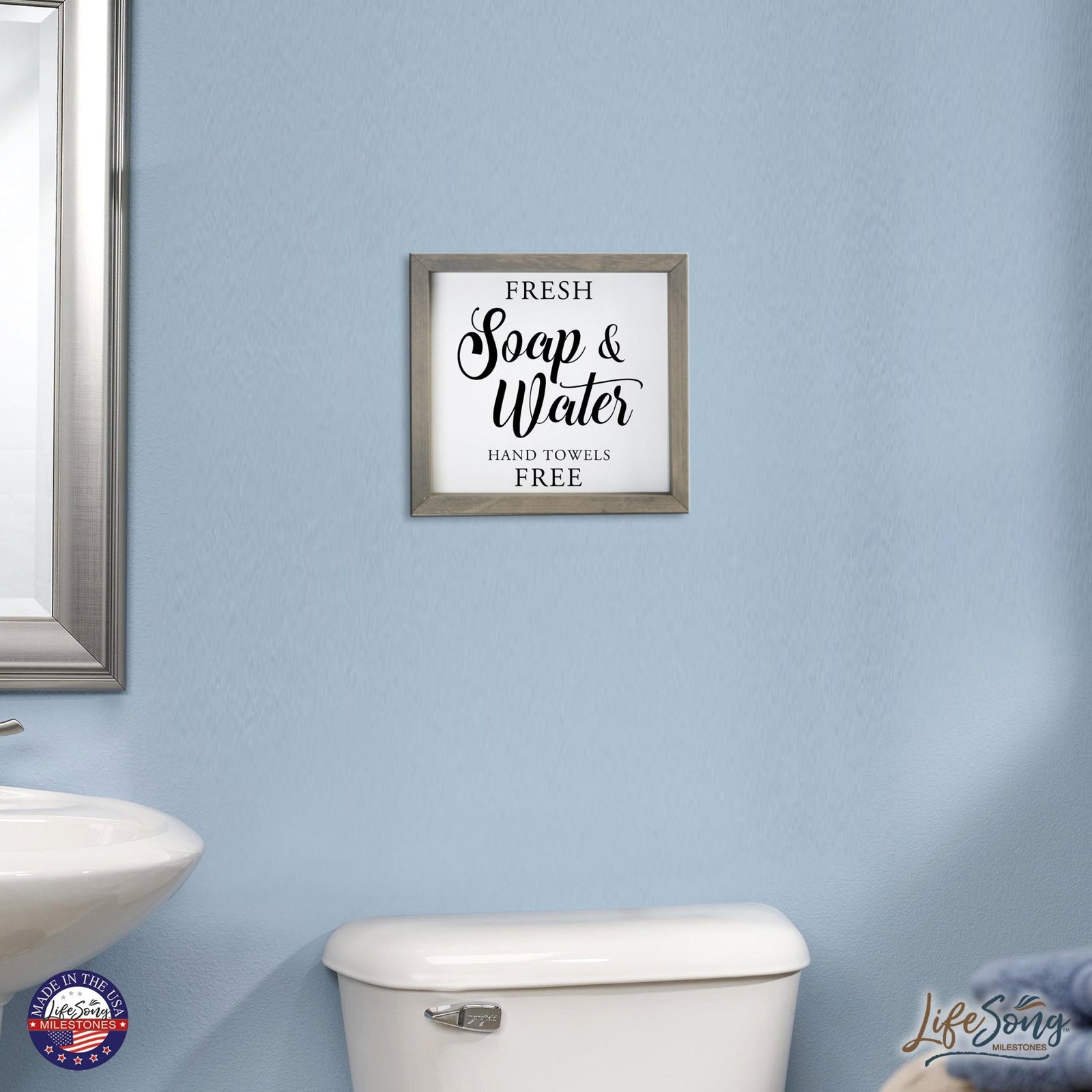 Modern Bathroom Decor Framed Shadow Box 11.5x11.5 (Fresh soap & Water Free 2) - LifeSong Milestones
