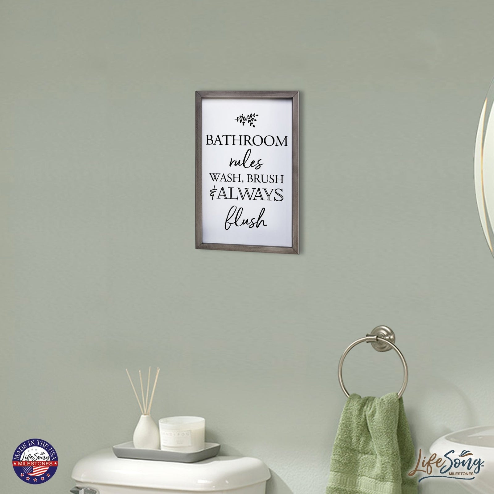 Modern Bathroom Decor Framed Shadow Box 7x10in (Bathroom Rules) - LifeSong Milestones