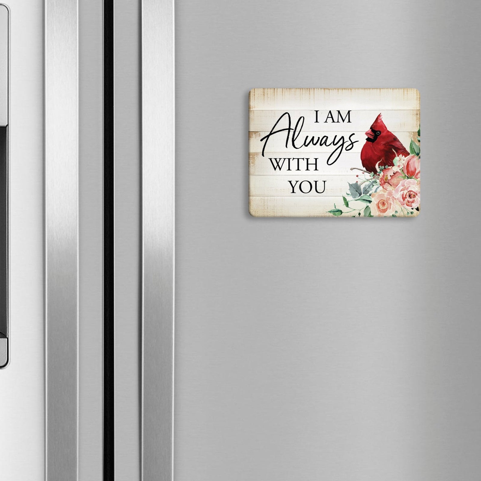 Remembering a loved one with a cardinal-themed memorial magnet for your home decor.