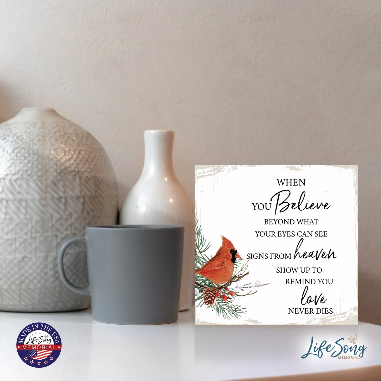 Modern CHRISTMAS 6x6 Wooden Sign (When You Believe) Inspirational Plaque and Tabletop Family Home Decoration - LifeSong Milestones