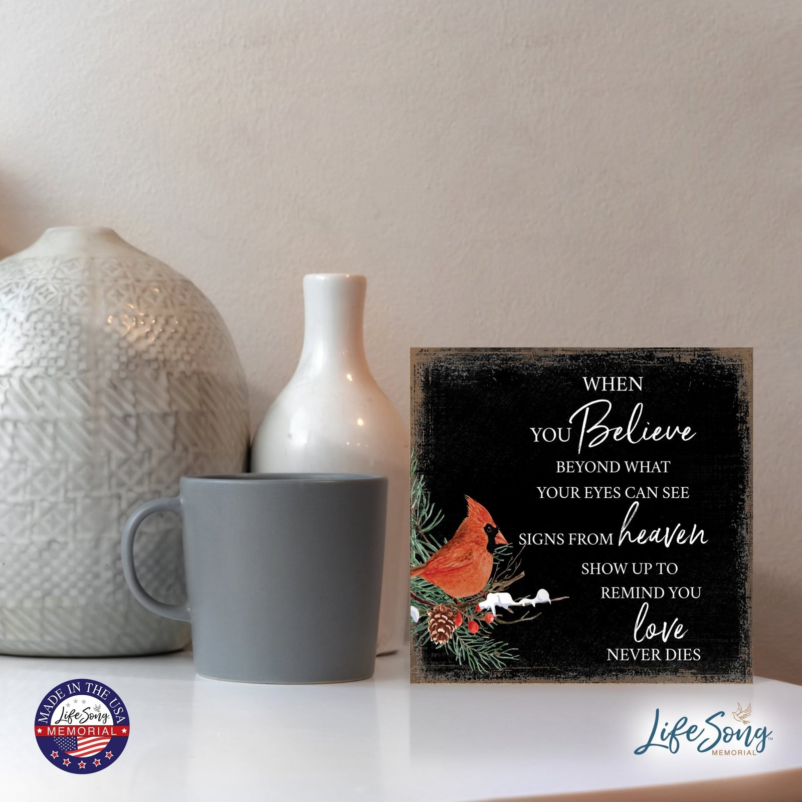 Modern CHRISTMAS 6x6 Wooden Sign (When You Believe) Inspirational Plaque and Tabletop Family Home Decoration - LifeSong Milestones
