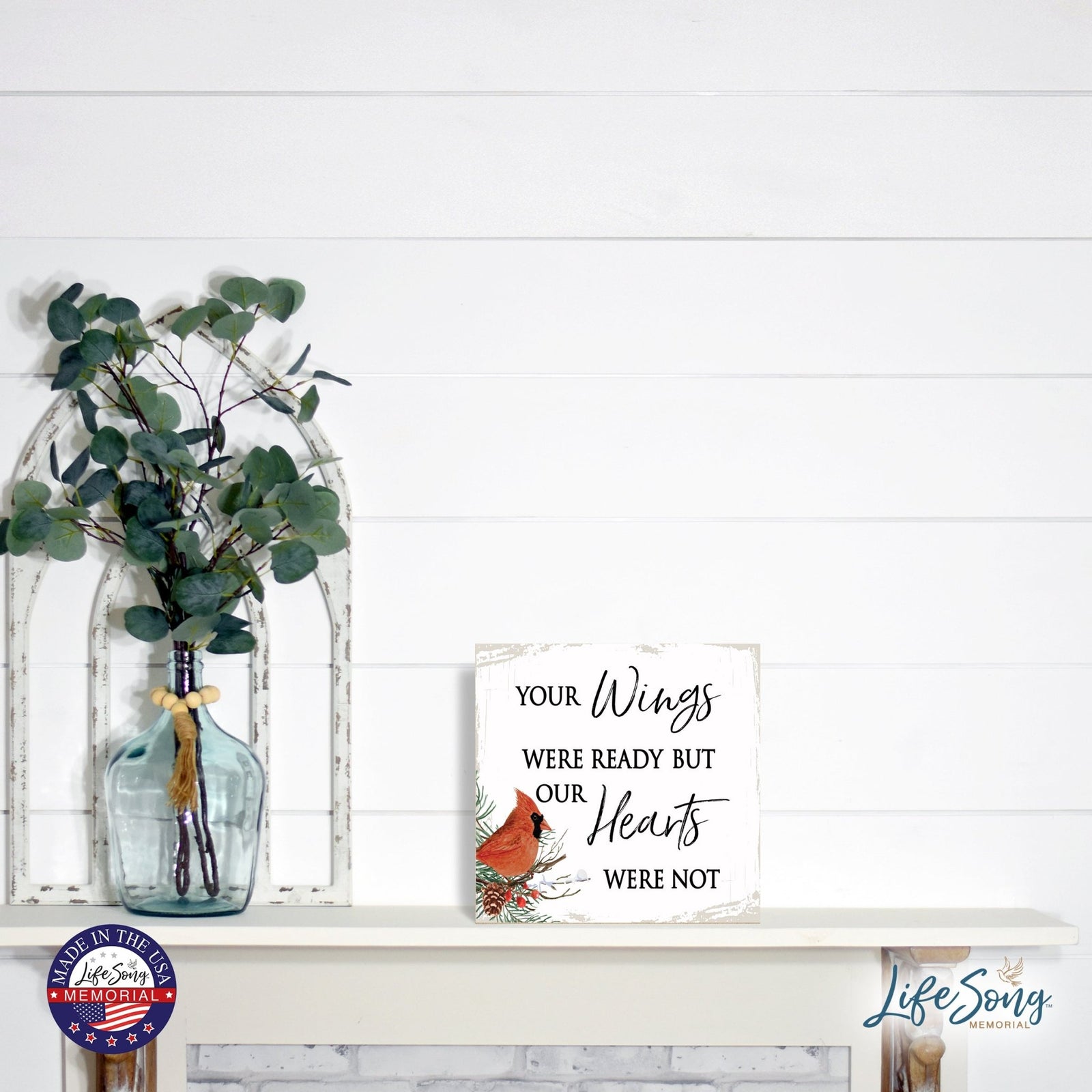 Modern CHRISTMAS 6x6 Wooden Sign (Your Wings Were Ready) Inspirational Plaque and Tabletop Family Home Decoration - LifeSong Milestones