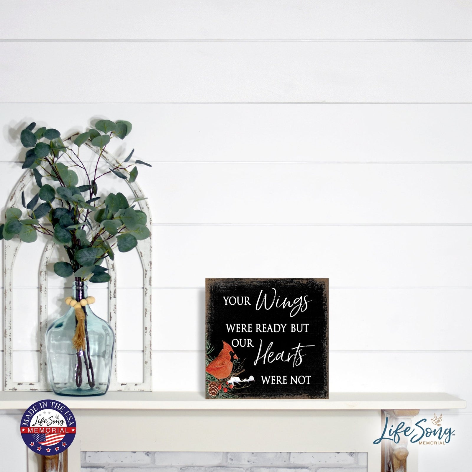 Modern CHRISTMAS 6x6 Wooden Sign (Your Wings Were Ready) Inspirational Plaque and Tabletop Family Home Decoration - LifeSong Milestones