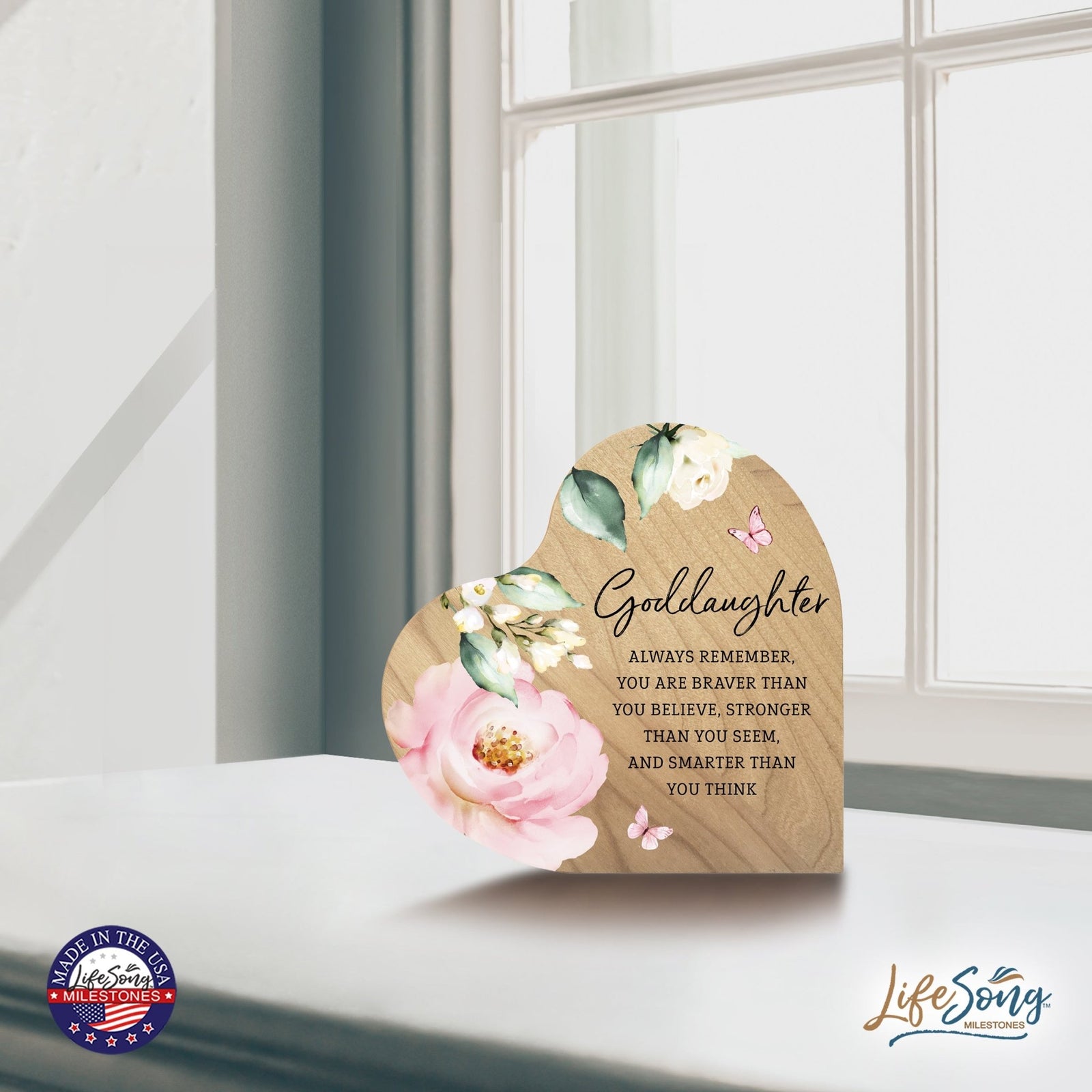 Personalized Baptism Heart Shaped Tabletop Signs Gift for Goddaughter