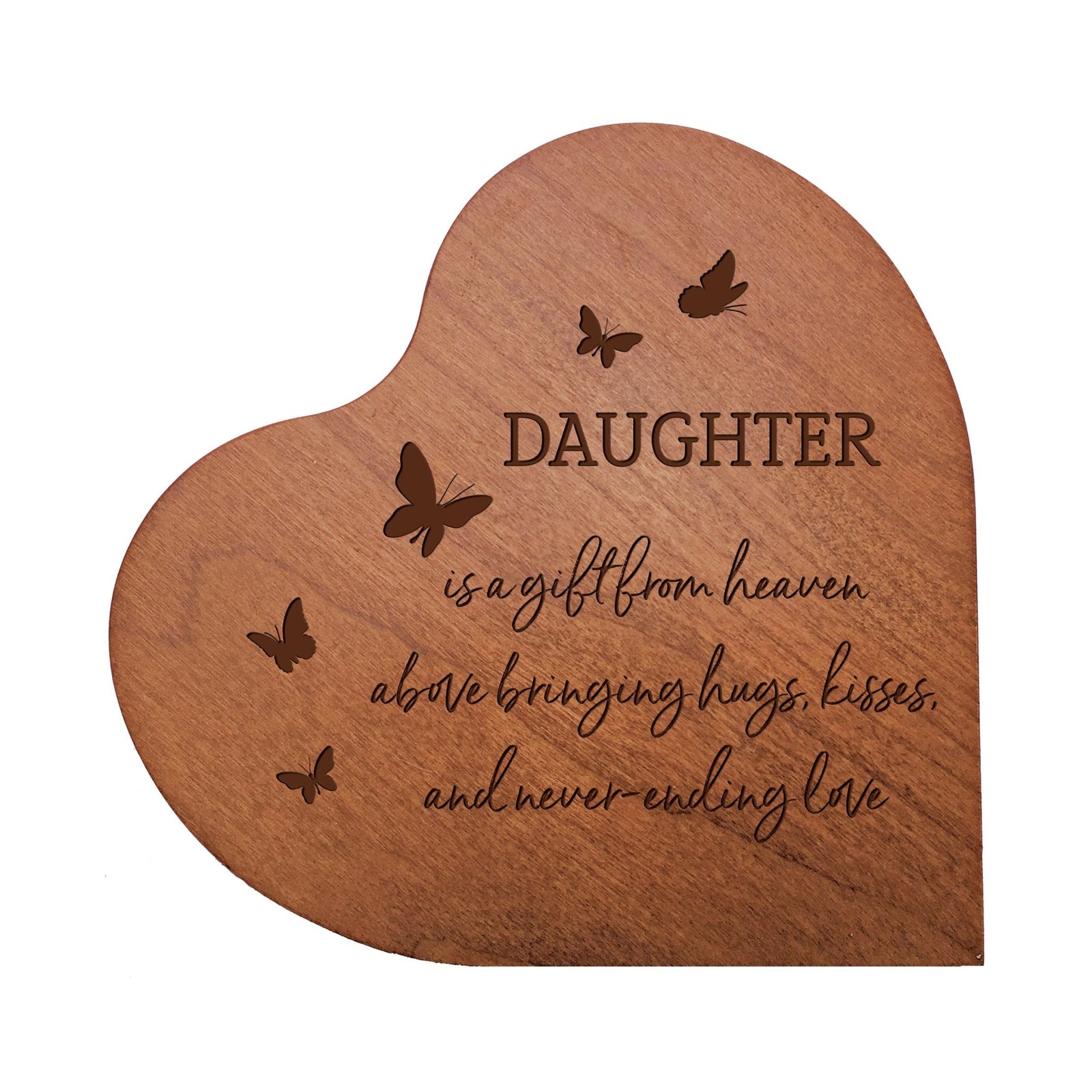 Modern Daughter’s Love Solid Wood Heart Decoration With Inspirational Verse Keepsake Gift 5x5.25 - Daughter, Is A Gift = Never Ending Love - LifeSong Milestones