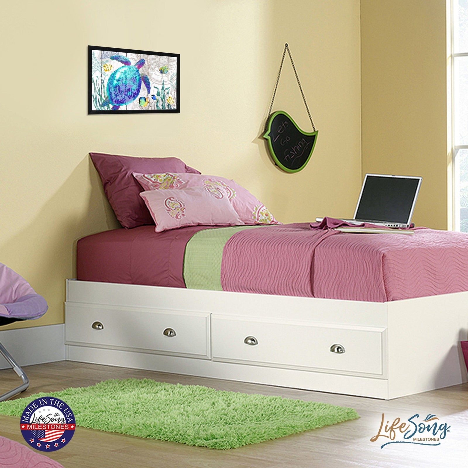 Modern Decorative Turtle Art Canvas Framed Shadow Box - 12x18 - LifeSong Milestones