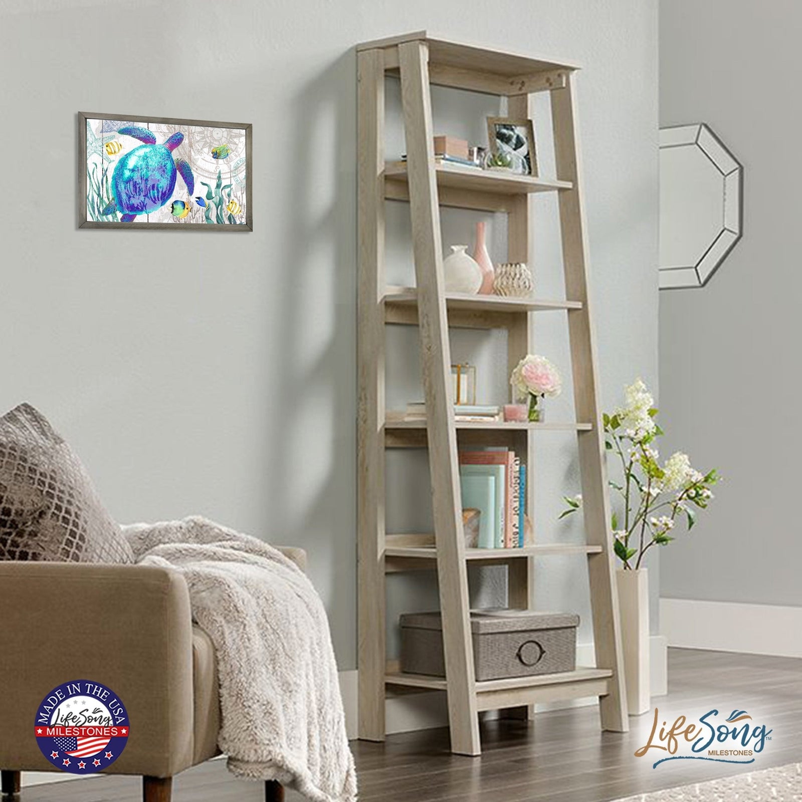 Modern Decorative Turtle Art Canvas Framed Shadow Box - 12x18 - LifeSong Milestones