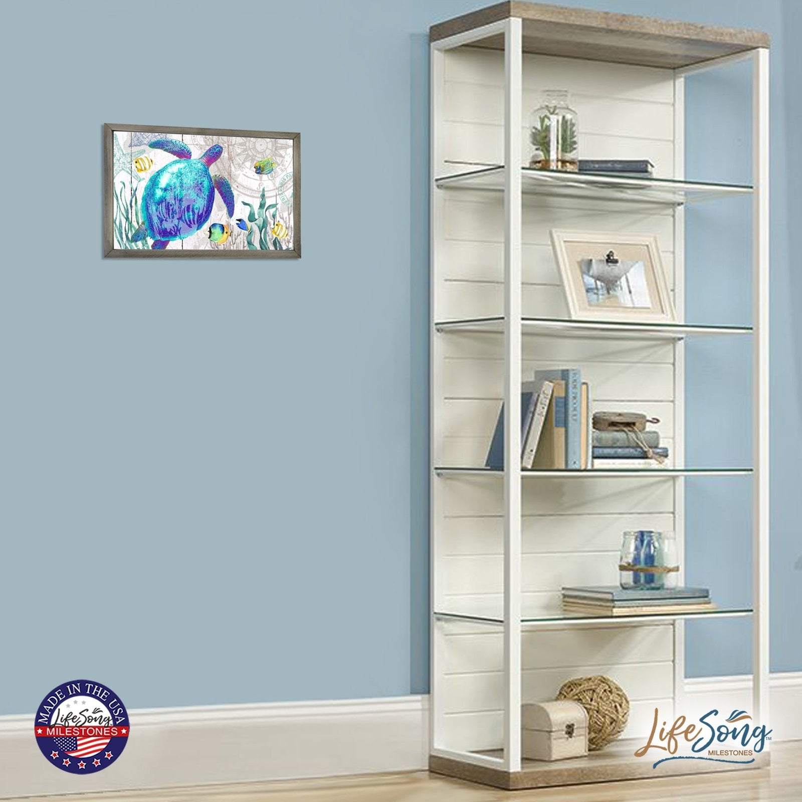 Modern Decorative Turtle Art Canvas Framed Shadow Box - 12x18 - LifeSong Milestones