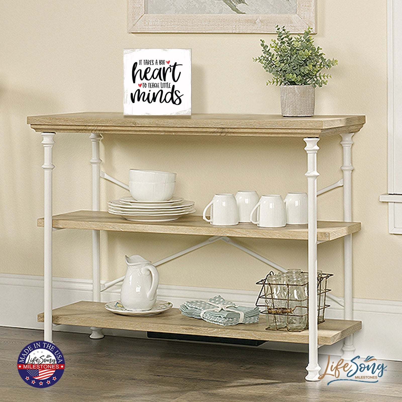 Modern EVERYDAY 6x6in Block shelf decor (It Takes A Big Heart) Inspirational Plaque and Tabletop Family Home Decoration - LifeSong Milestones
