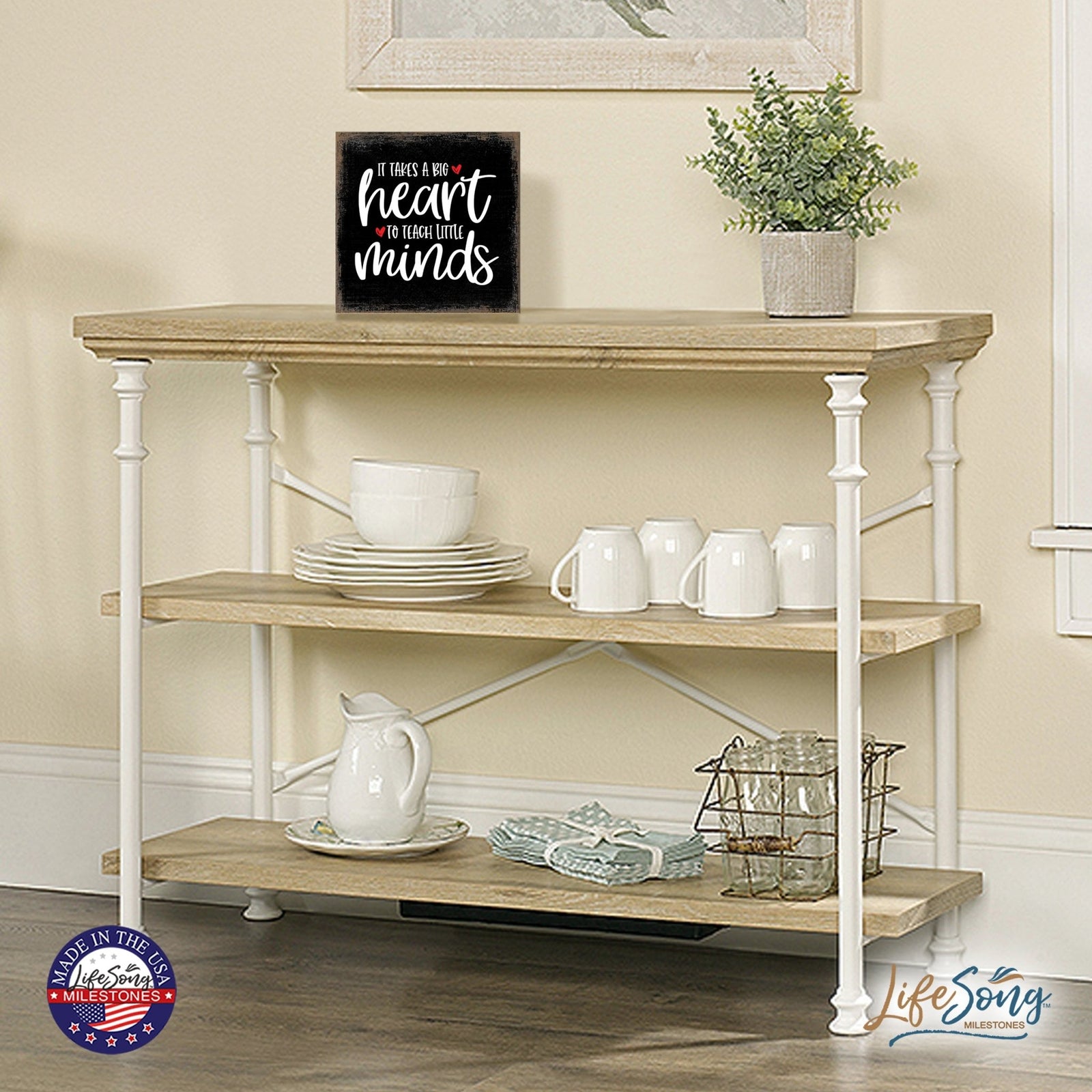 Modern EVERYDAY 6x6in Block shelf decor (It Takes A Big Heart) Inspirational Plaque and Tabletop Family Home Decoration - LifeSong Milestones