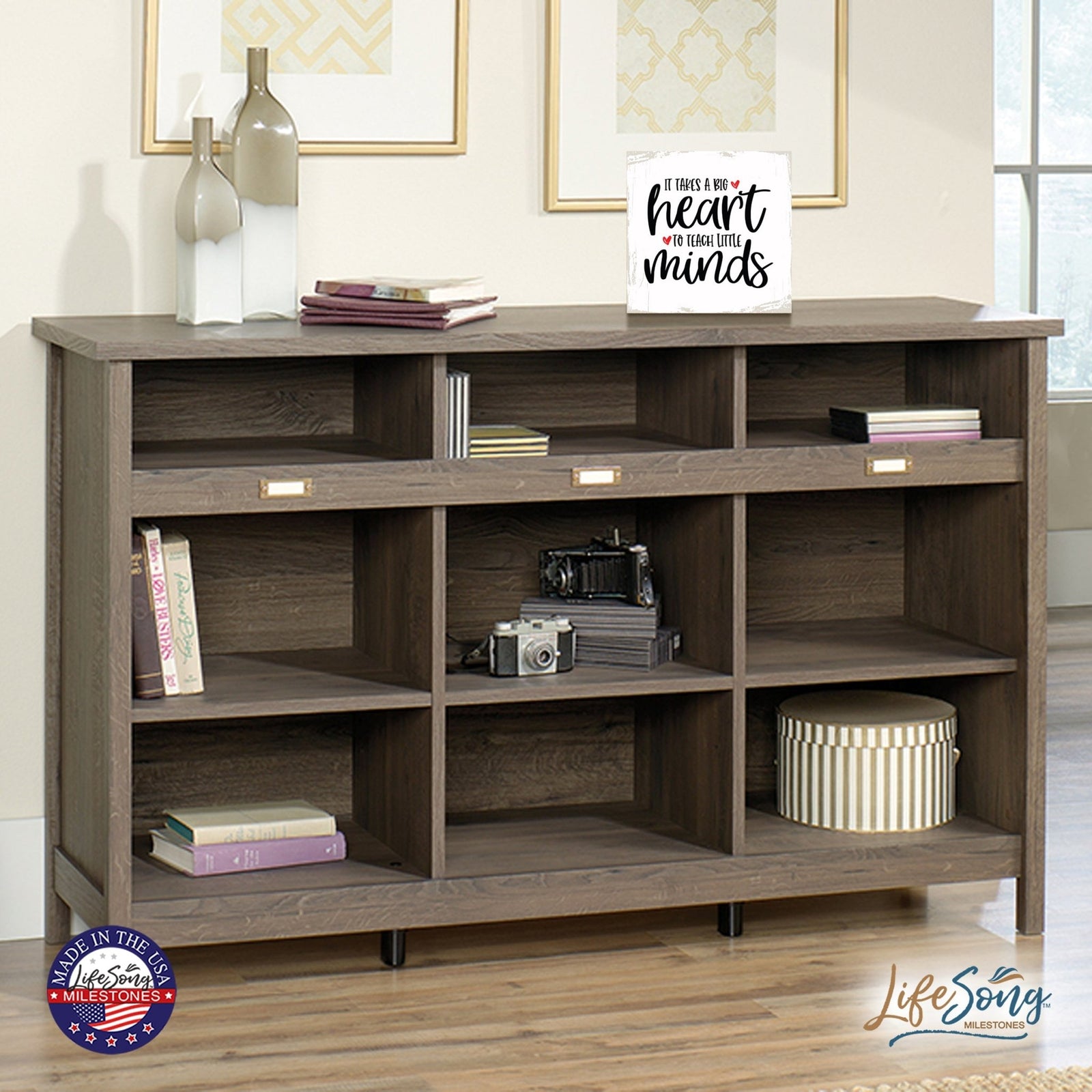 Modern EVERYDAY 6x6in Block shelf decor (It Takes A Big Heart) Inspirational Plaque and Tabletop Family Home Decoration - LifeSong Milestones