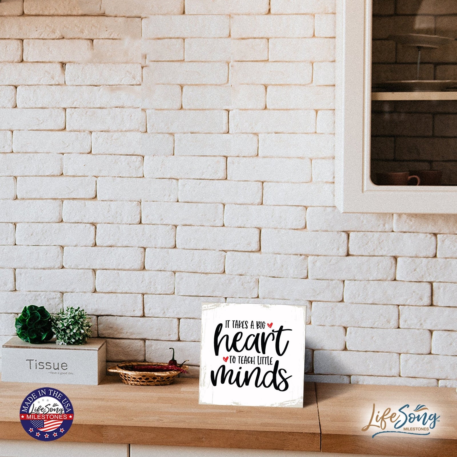 Modern EVERYDAY 6x6in Block shelf decor (It Takes A Big Heart) Inspirational Plaque and Tabletop Family Home Decoration - LifeSong Milestones