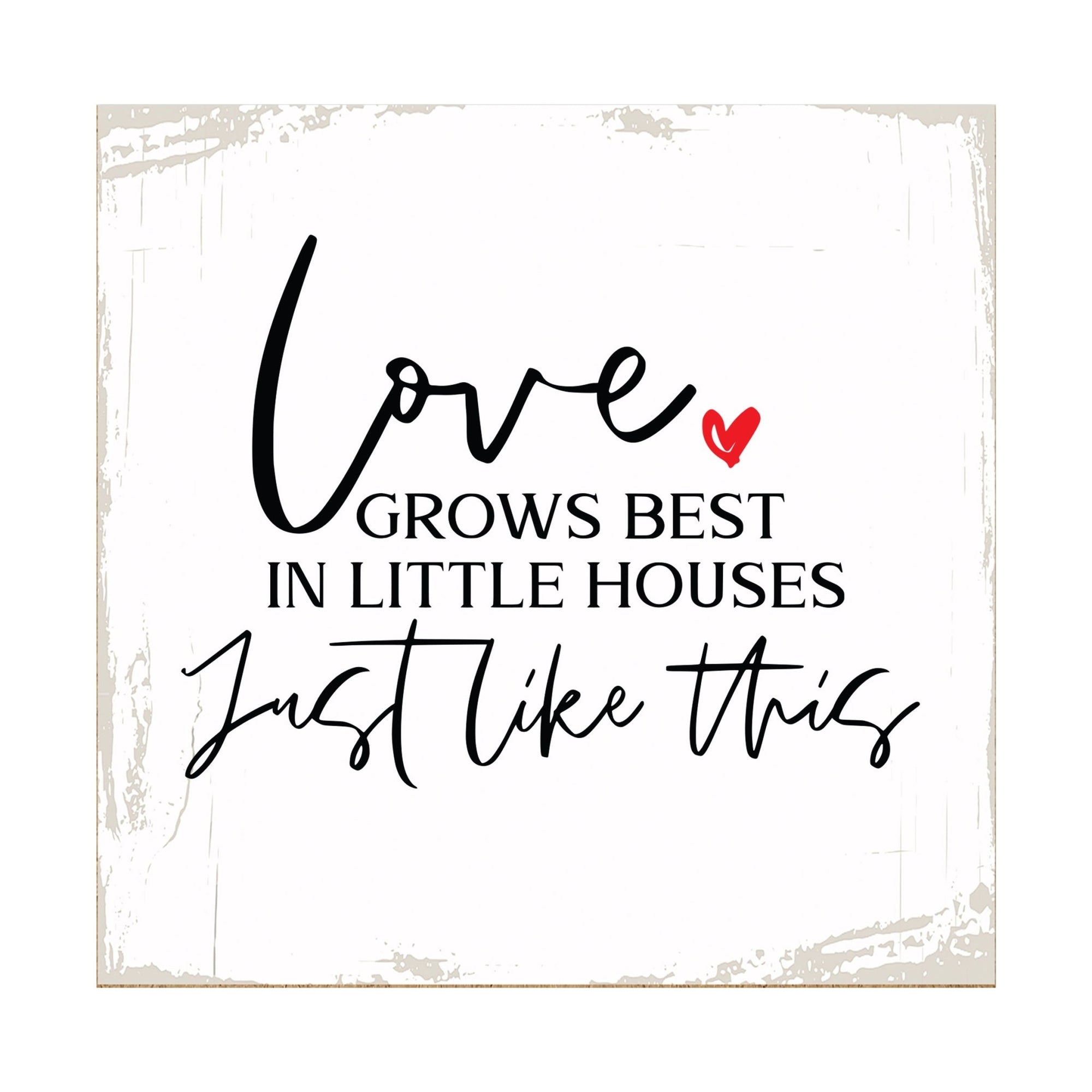 Modern EVERYDAY 6x6in Block shelf decor (Love Grows Best) Inspirational Plaque and Tabletop Family Home Decoration - LifeSong Milestones
