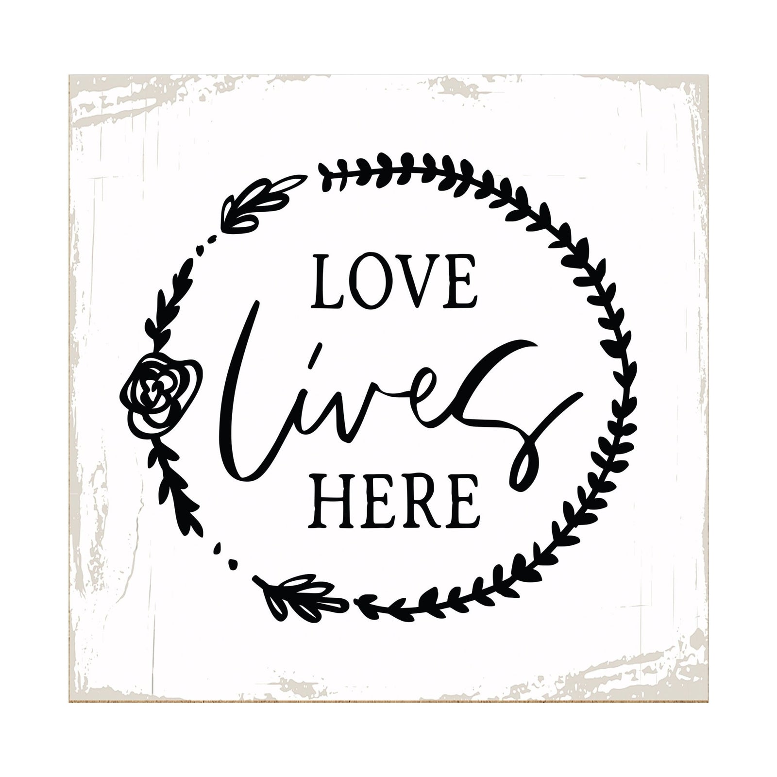 Modern EVERYDAY 6x6in Block shelf decor (Love Lives Here) Inspirational Plaque and Tabletop Family Home Decoration - LifeSong Milestones