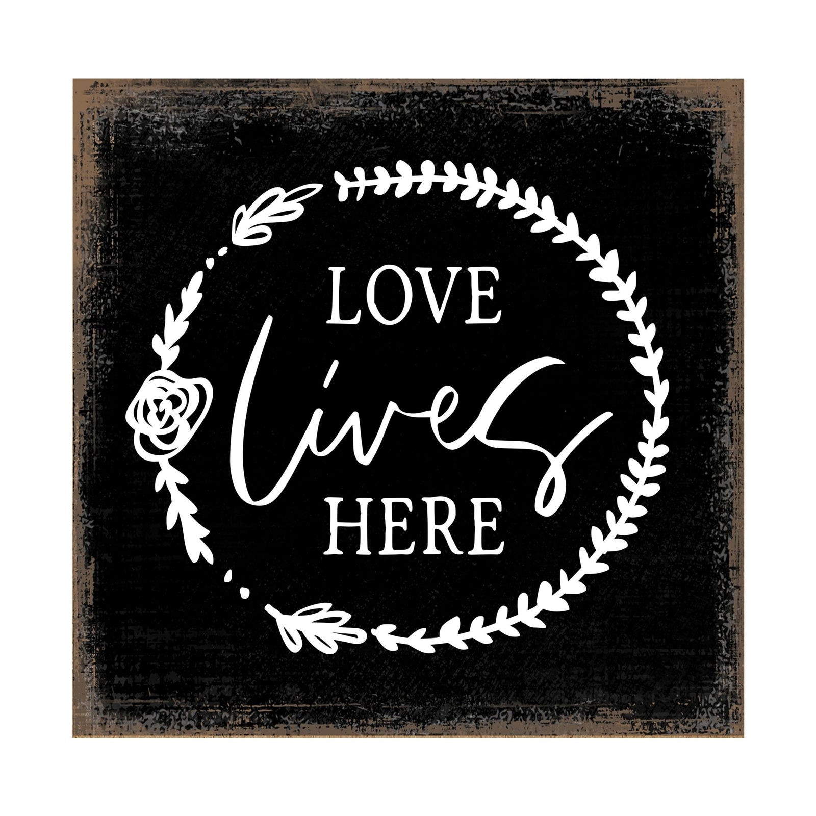 Modern EVERYDAY 6x6in Block shelf decor (Love Lives Here) Inspirational Plaque and Tabletop Family Home Decoration - LifeSong Milestones