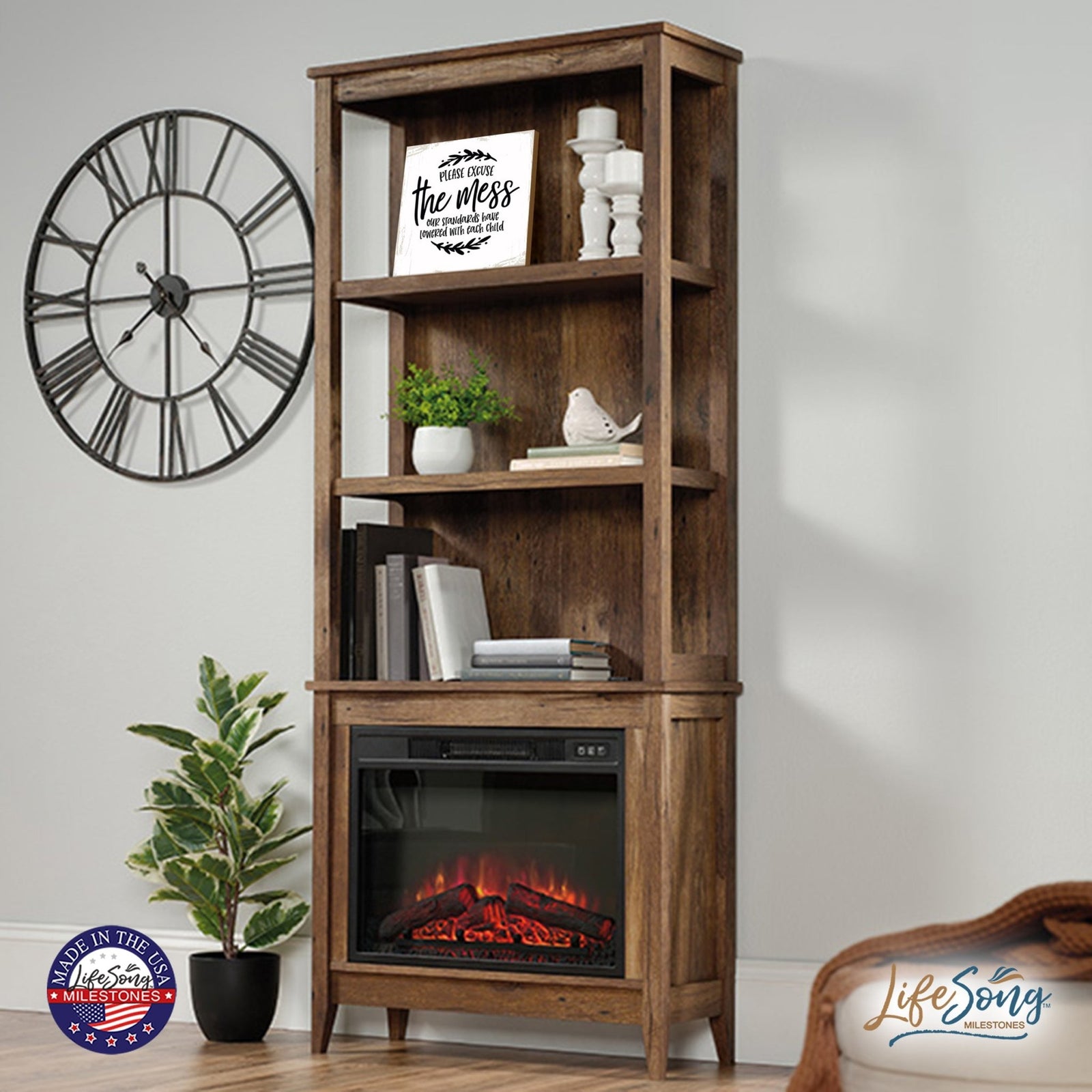 Modern EVERYDAY 6x6in Block shelf decor (Please Excuse The Mess Our) Inspirational Plaque and Tabletop Family Home Decoration - LifeSong Milestones