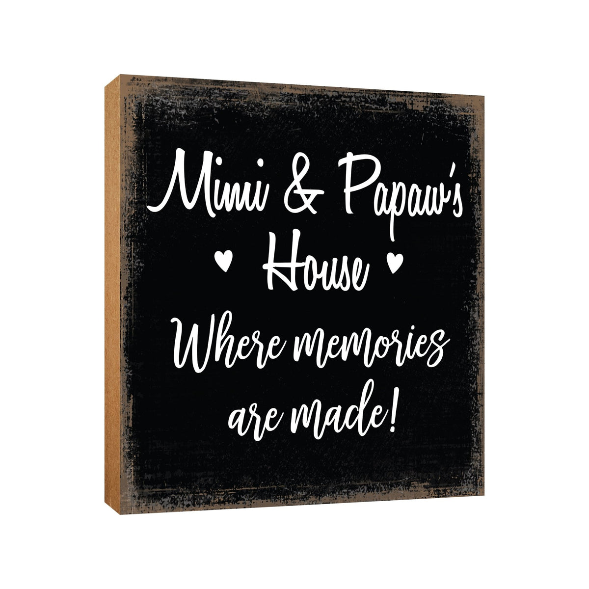 Modern FAMILY 6x6 Block shelf decor (Mimi &amp; Papaw Memories) Inspirational Plaque and Tabletop Family Home Decoration - LifeSong Milestones