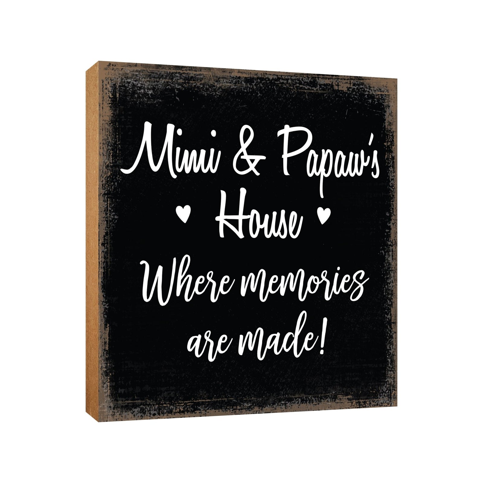 Modern FAMILY 6x6 Block shelf decor (Mimi & Papaw Memories) Inspirational Plaque and Tabletop Family Home Decoration - LifeSong Milestones