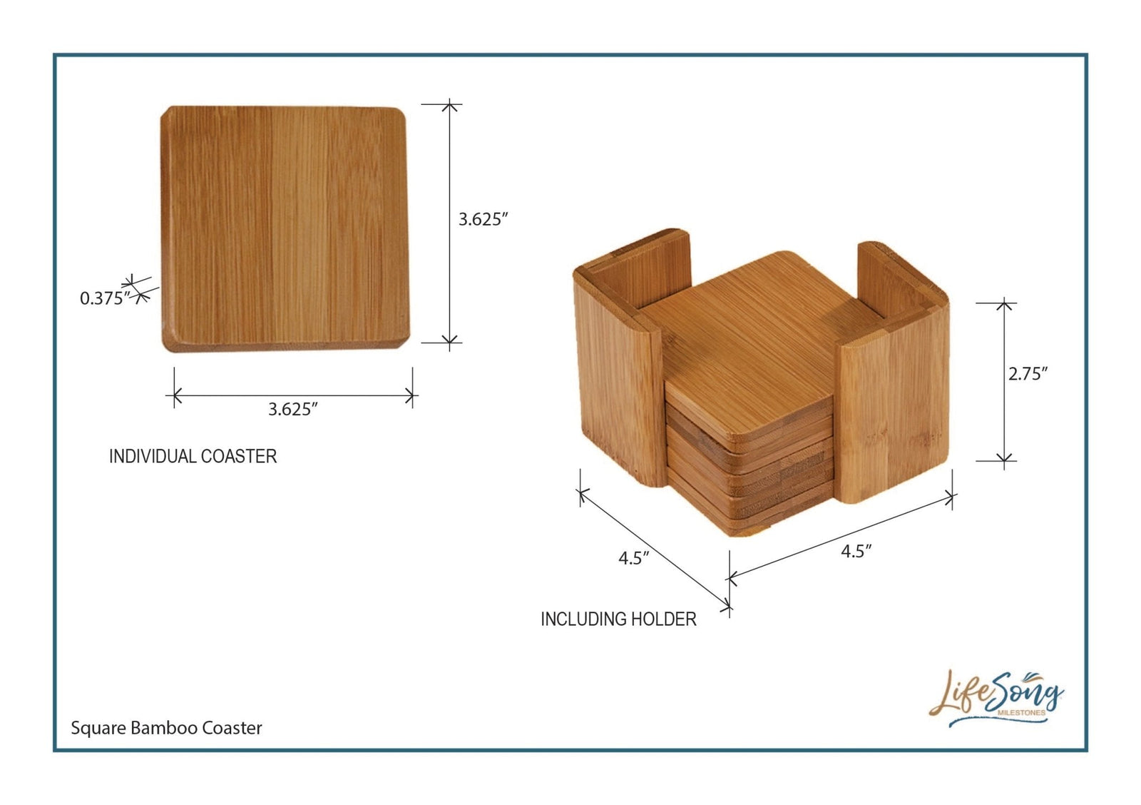 Modern Family Home 6pc Bamboo Coaster Set With Holder 4.5x4.5 – Gratitude Turns What - LifeSong Milestones