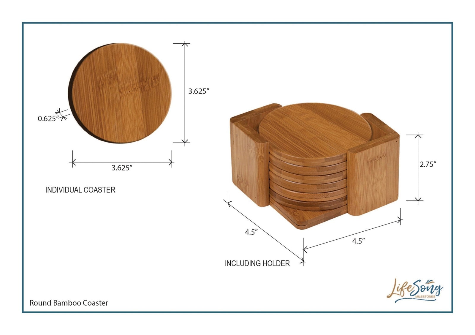 Modern Family Home 6pc Bamboo Coaster Set With Holder 4.5x4.5 – Gratitude Turns What - LifeSong Milestones