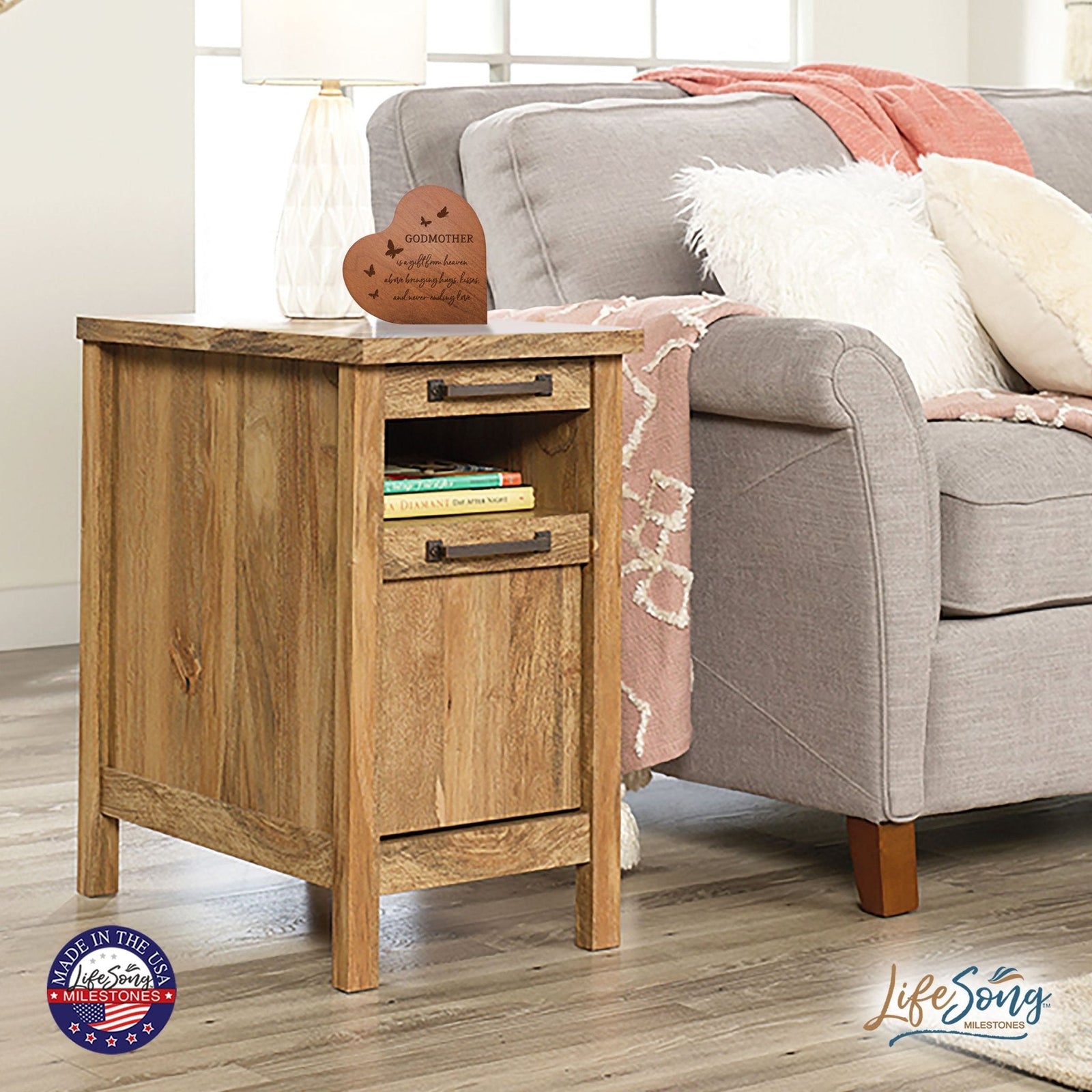 Modern Godmother’s Love Solid Wood Heart Decoration With Inspirational Verse Keepsake Gift 5x5.25 - Godmother Is A Gift = Never-ending Love - LifeSong Milestones