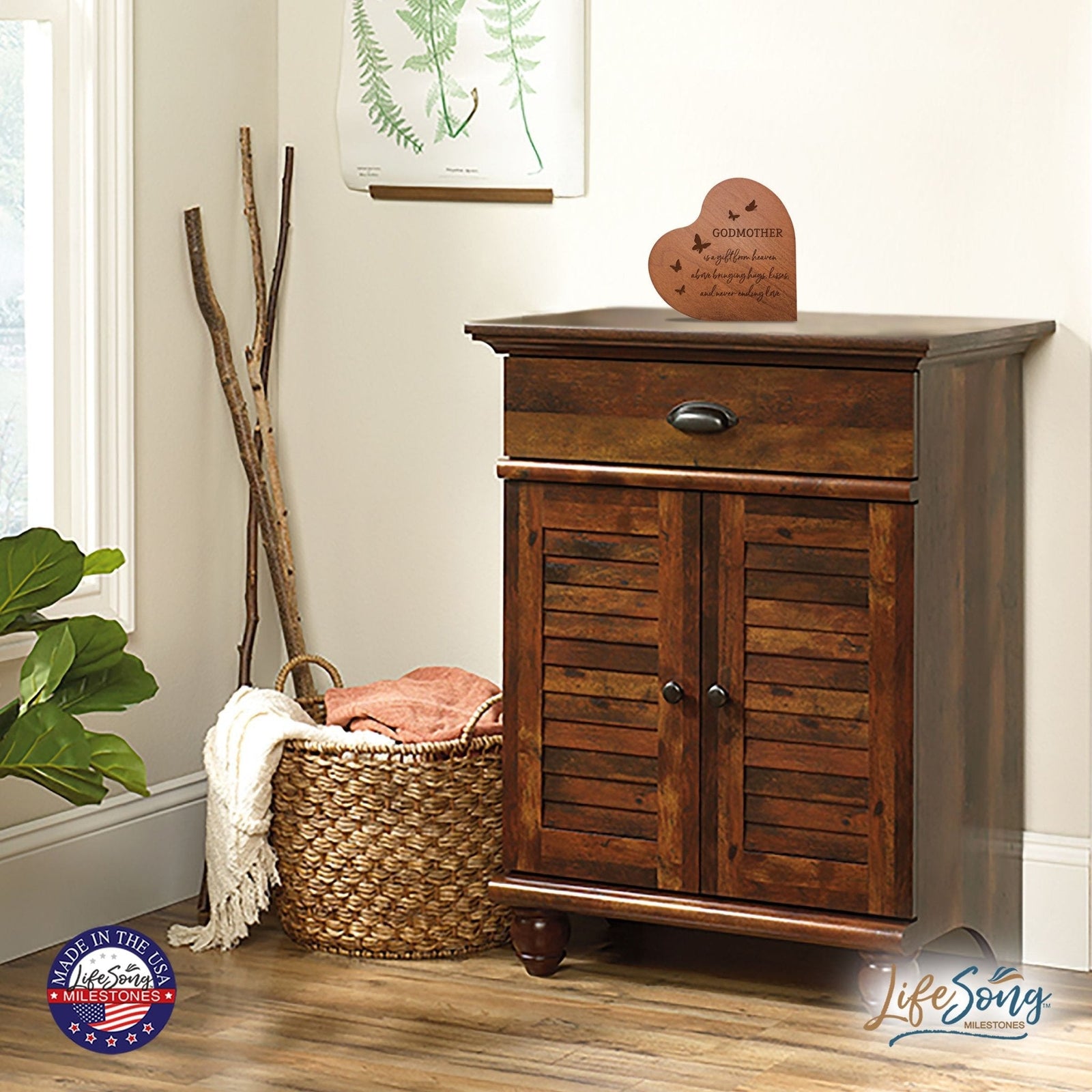 Modern Godmother’s Love Solid Wood Heart Decoration With Inspirational Verse Keepsake Gift 5x5.25 - Godmother Is A Gift = Never-ending Love - LifeSong Milestones