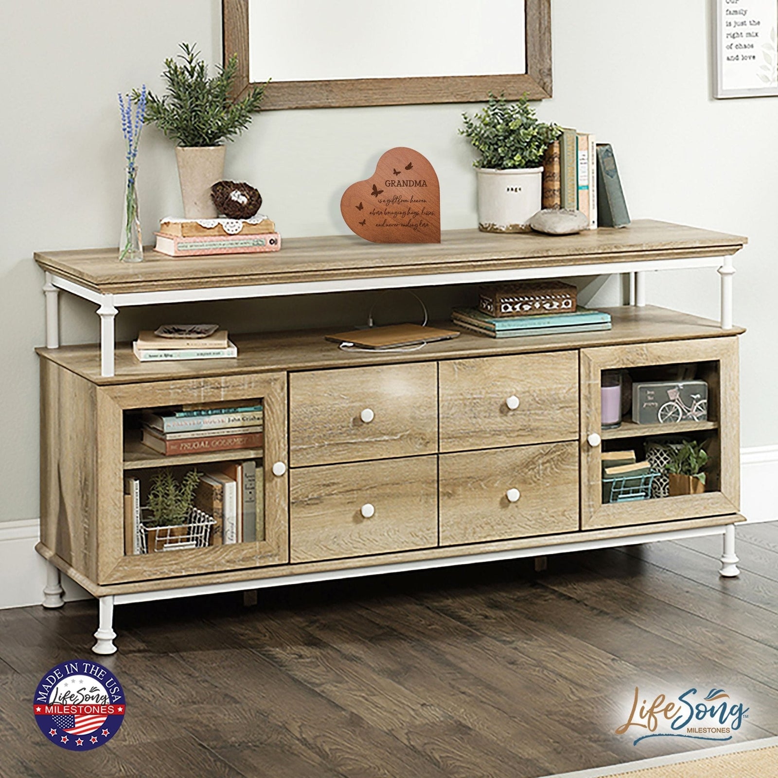 Modern Grandmother’s Love Solid Wood Heart Decoration With Inspirational Verse Keepsake Gift 5x5.25 - Grandma Is A Gift = Never-ending Love - LifeSong Milestones