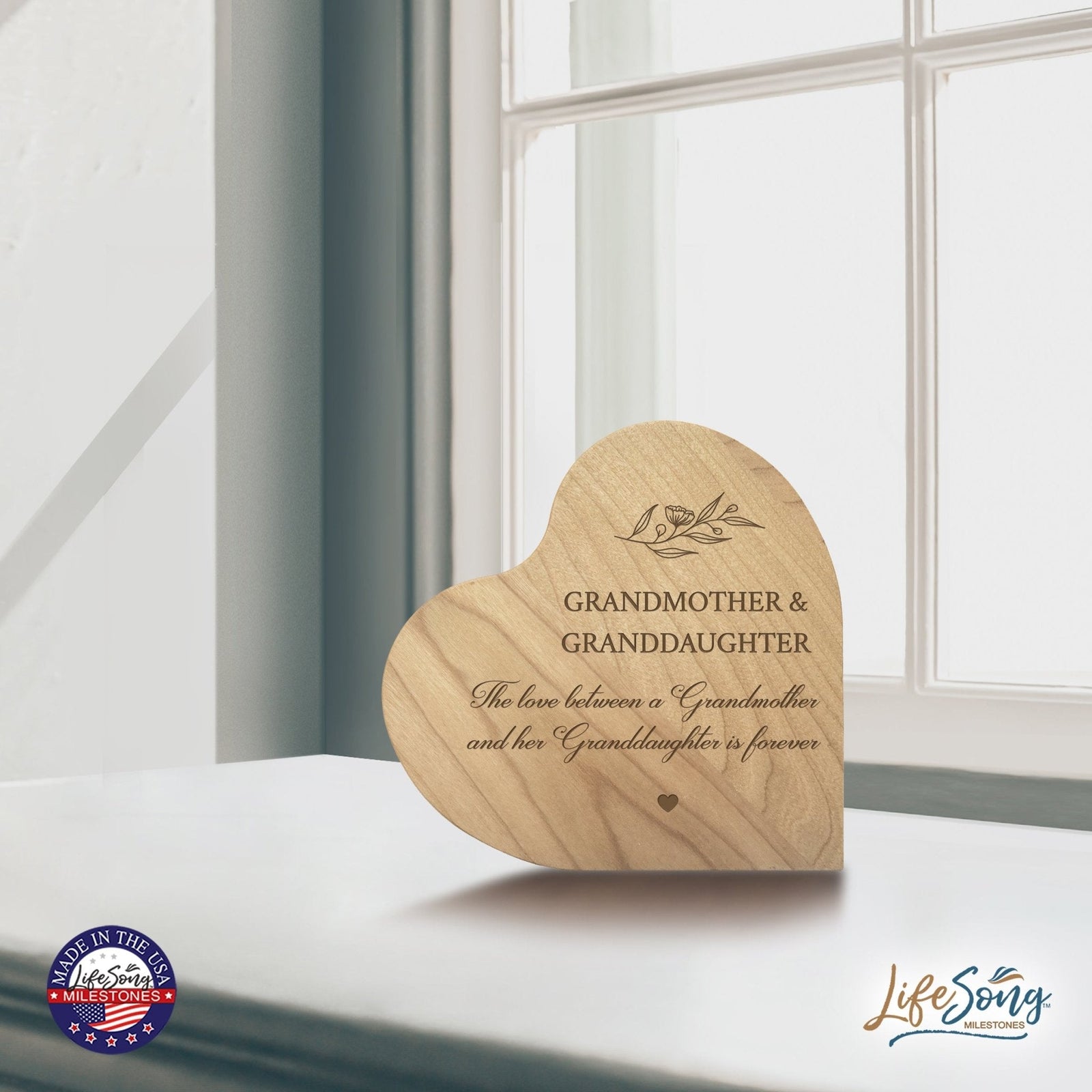 Modern Grandmother’s Love Solid Wood Heart Decoration With Inspirational Verse Keepsake Gift 5x5.25 - Grandmother & Granddaughter - LifeSong Milestones