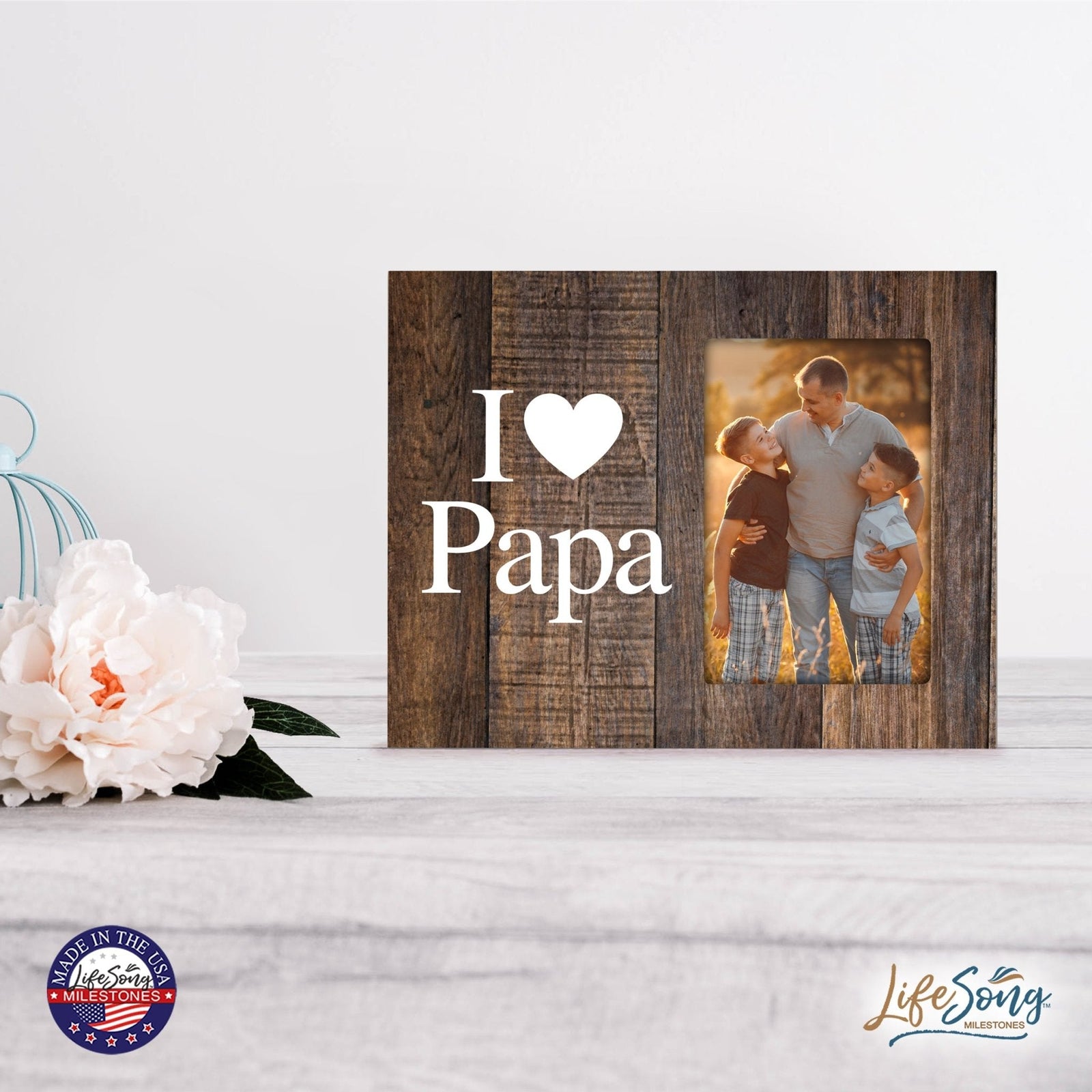 Modern Horizontal 8x10 Wooden Picture Frame Holds 4x6 Photo Home Decoration Gift Idea For Grandfathers - I Love - LifeSong Milestones