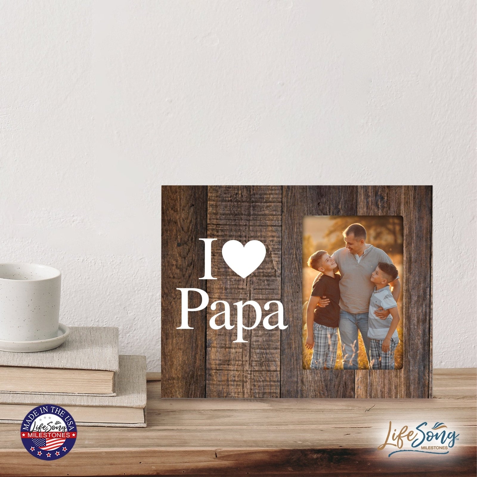 Modern Horizontal 8x10 Wooden Picture Frame Holds 4x6 Photo Home Decoration Gift Idea For Grandfathers - I Love - LifeSong Milestones