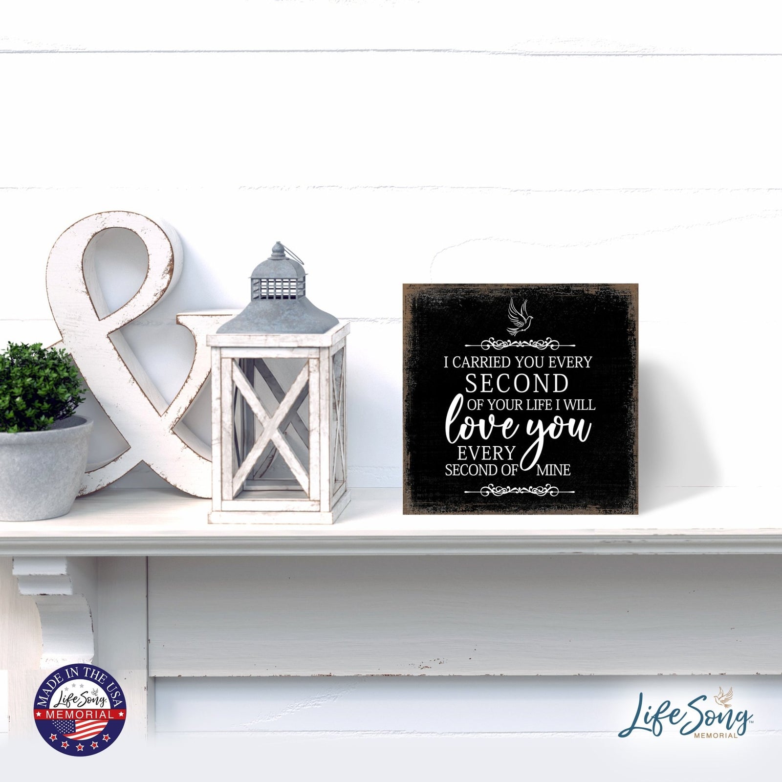 Modern Inspirational 6x6in Wooden Sign (I Carried You) Memorial Plaque Tabletop and shelf decor Family Home Decoration - LifeSong Milestones
