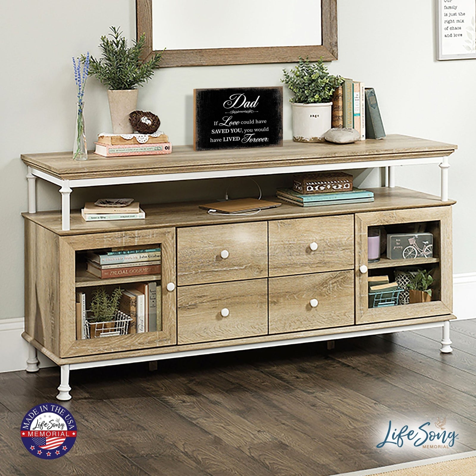 Modern Inspirational Memorial 5.5x 8 inches Wooden Sign Dad, If Love Could - Plaque Tabletop Decoration Loss of Loved One Bereavement Sympathy Keepsake - LifeSong Milestones