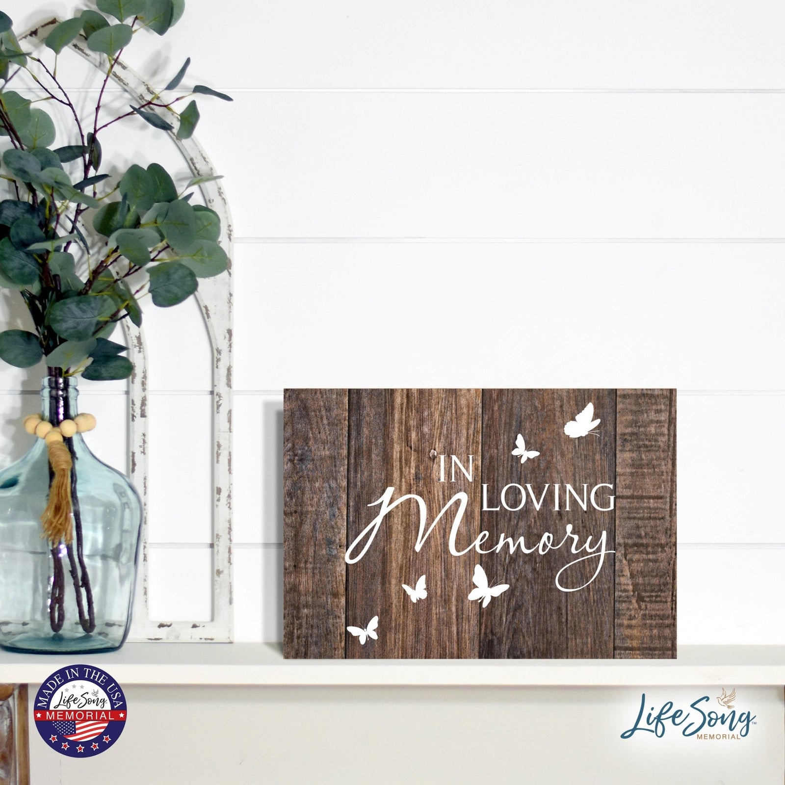 Modern Inspirational Memorial 5.5x 8 inches Wooden Sign In Loving Memory - Plaque Tabletop Decoration Loss of Loved One Bereavement Sympathy Keepsake - LifeSong Milestones