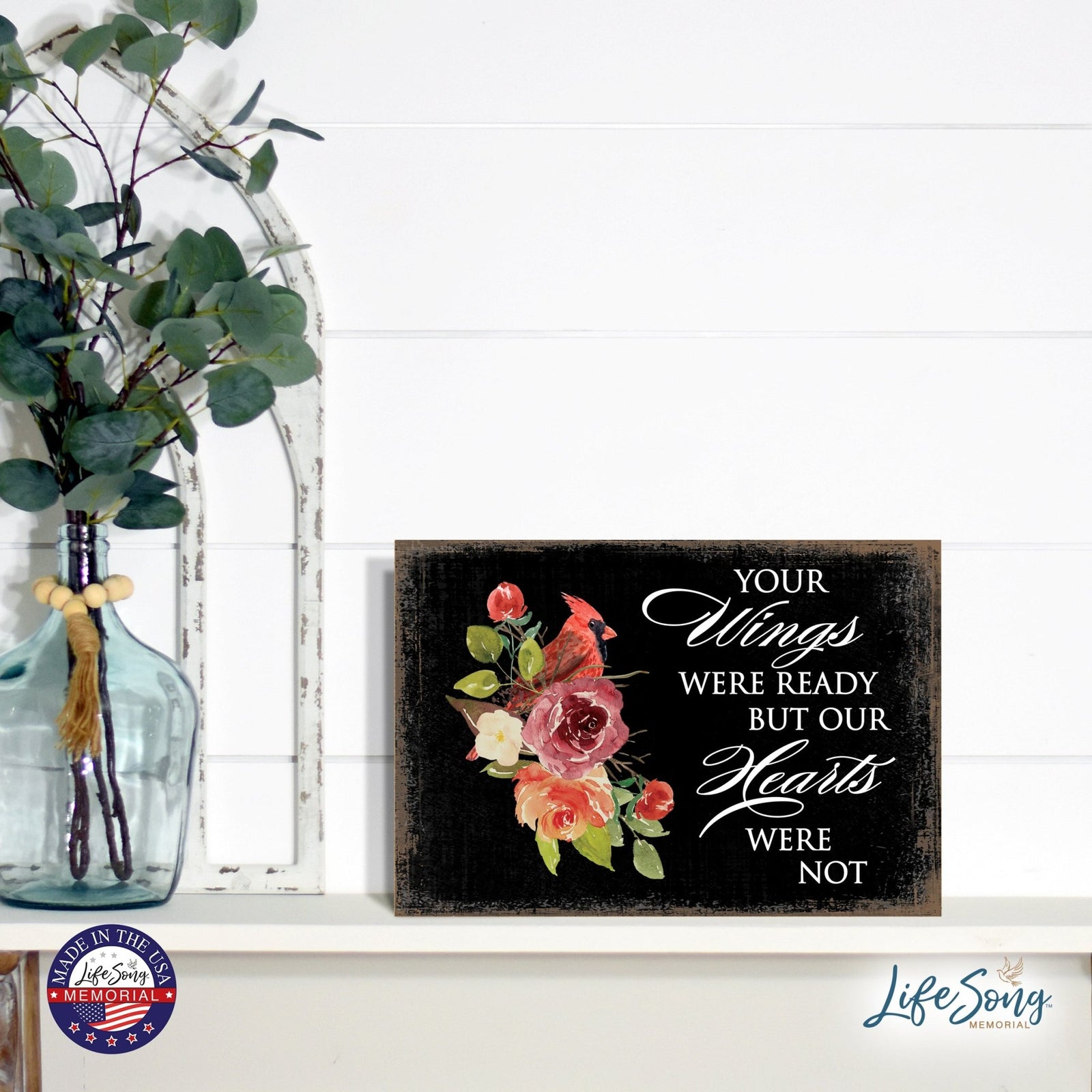 Modern Inspirational Memorial 5.5x 8 inches Wooden Sign Our Hearts - Plaque Tabletop Decoration Loss of Loved One Bereavement Sympathy Keepsake - LifeSong Milestones
