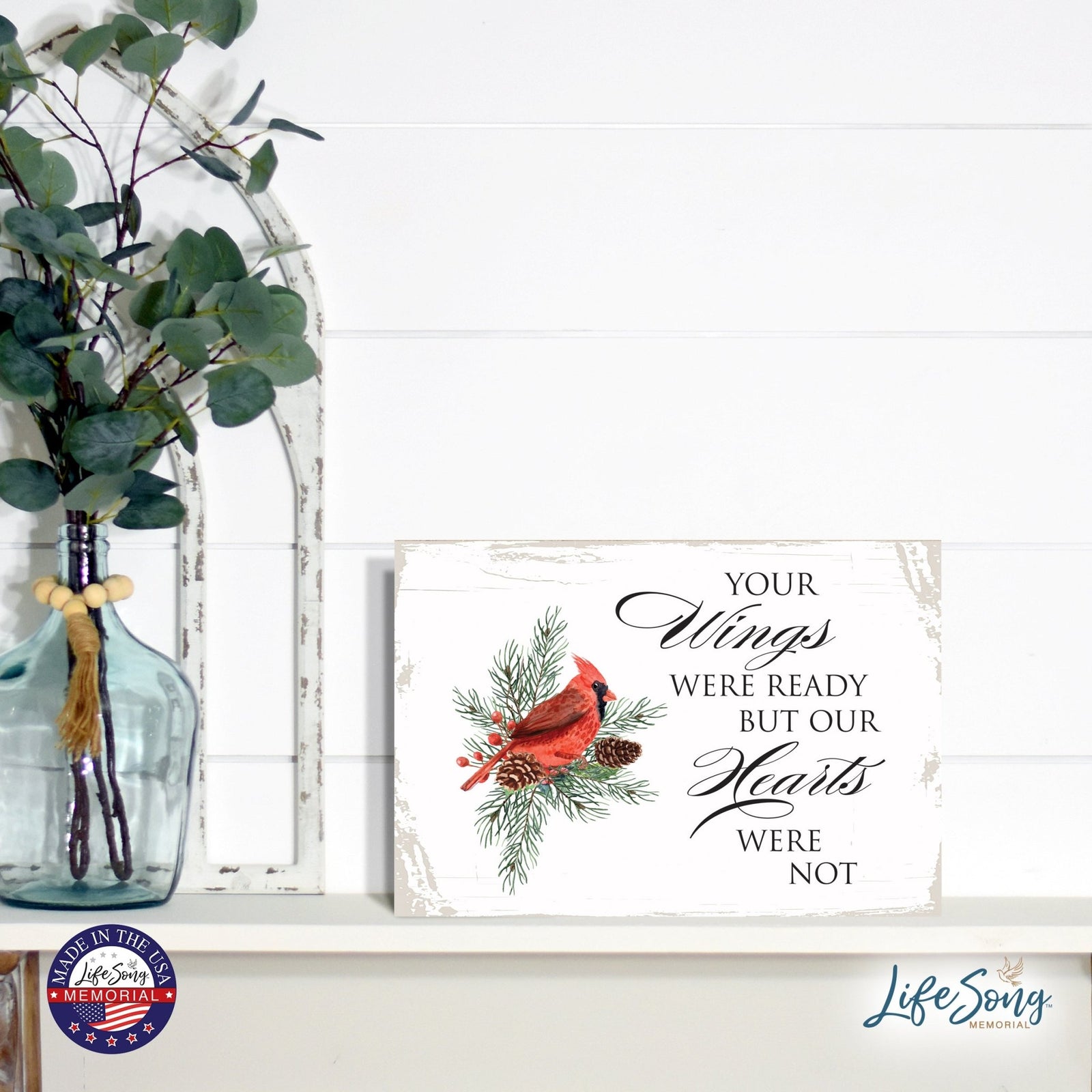 Modern Inspirational Memorial 5.5x 8 inches Wooden Sign Your Wings - Plaque Tabletop Decoration Loss of Loved One Bereavement Sympathy Keepsake - LifeSong Milestones