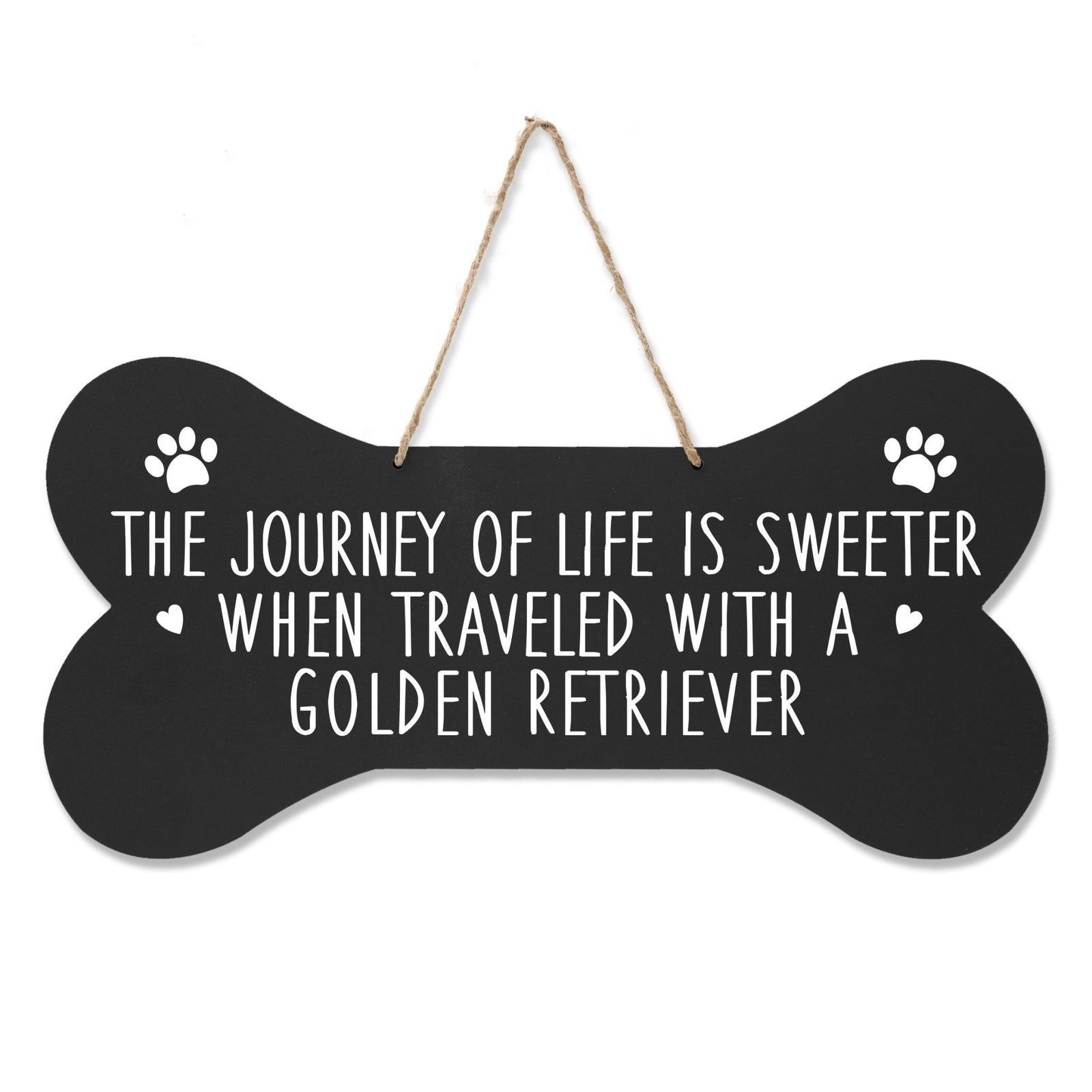 Modern Inspirational Memorial Wooden Golden Retriever 8x16in Dog Bone Rope Hanging Sign - LifeSong Milestones