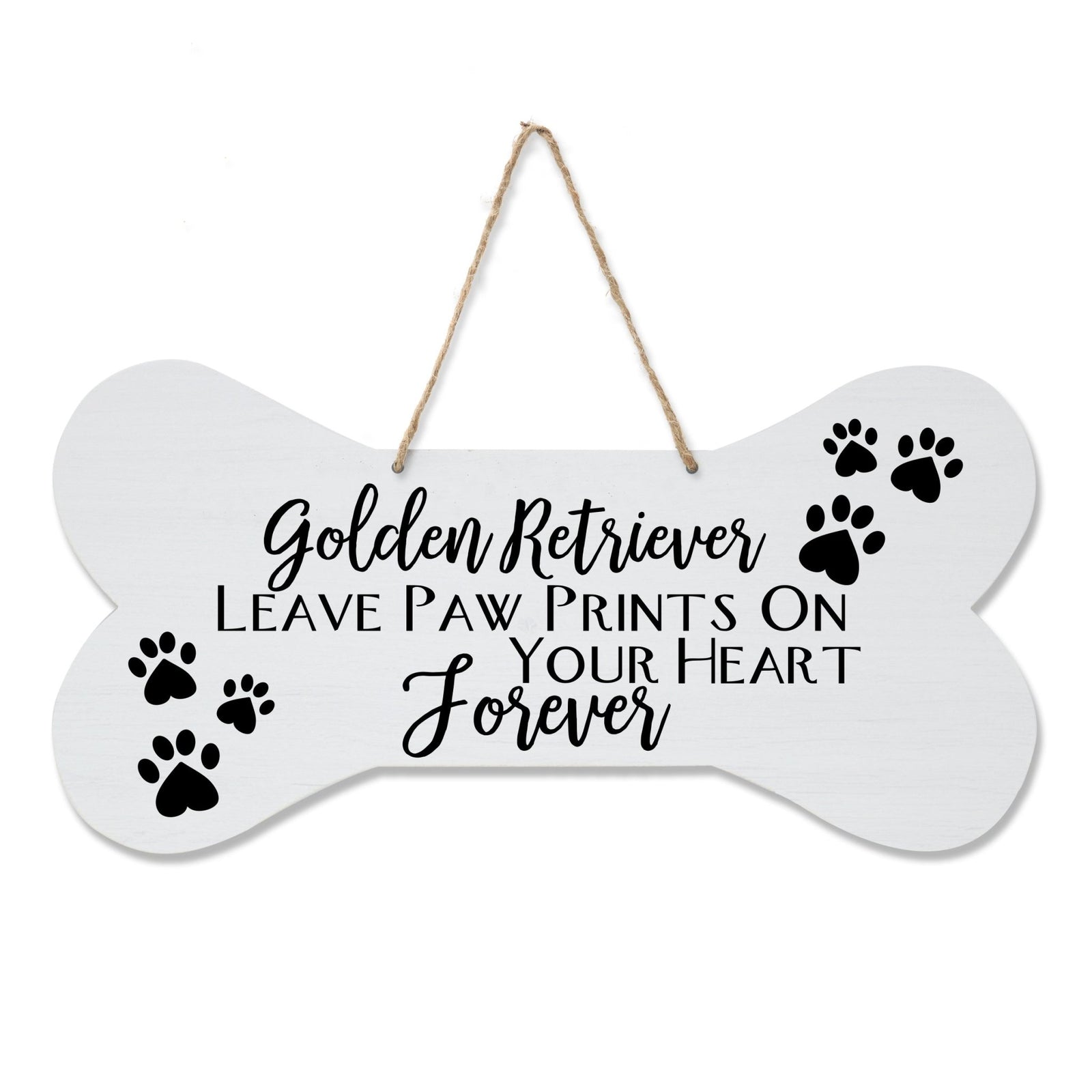 Modern Inspirational Memorial Wooden Golden Retriever 8x16in Dog Bone Rope Hanging Sign - LifeSong Milestones