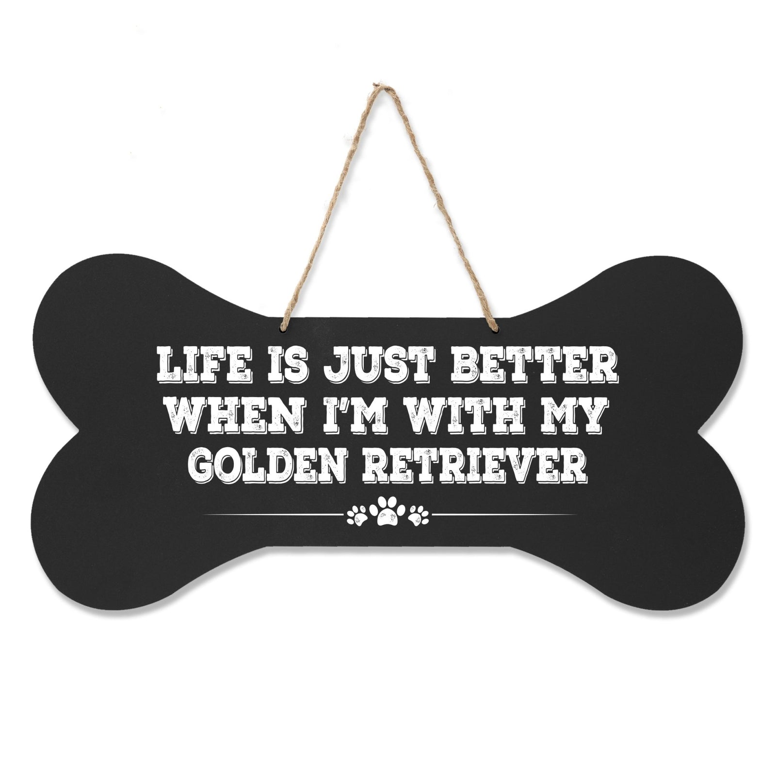 Modern Inspirational Memorial Wooden Golden Retriever 8x16in Dog Bone Rope Hanging Sign - LifeSong Milestones