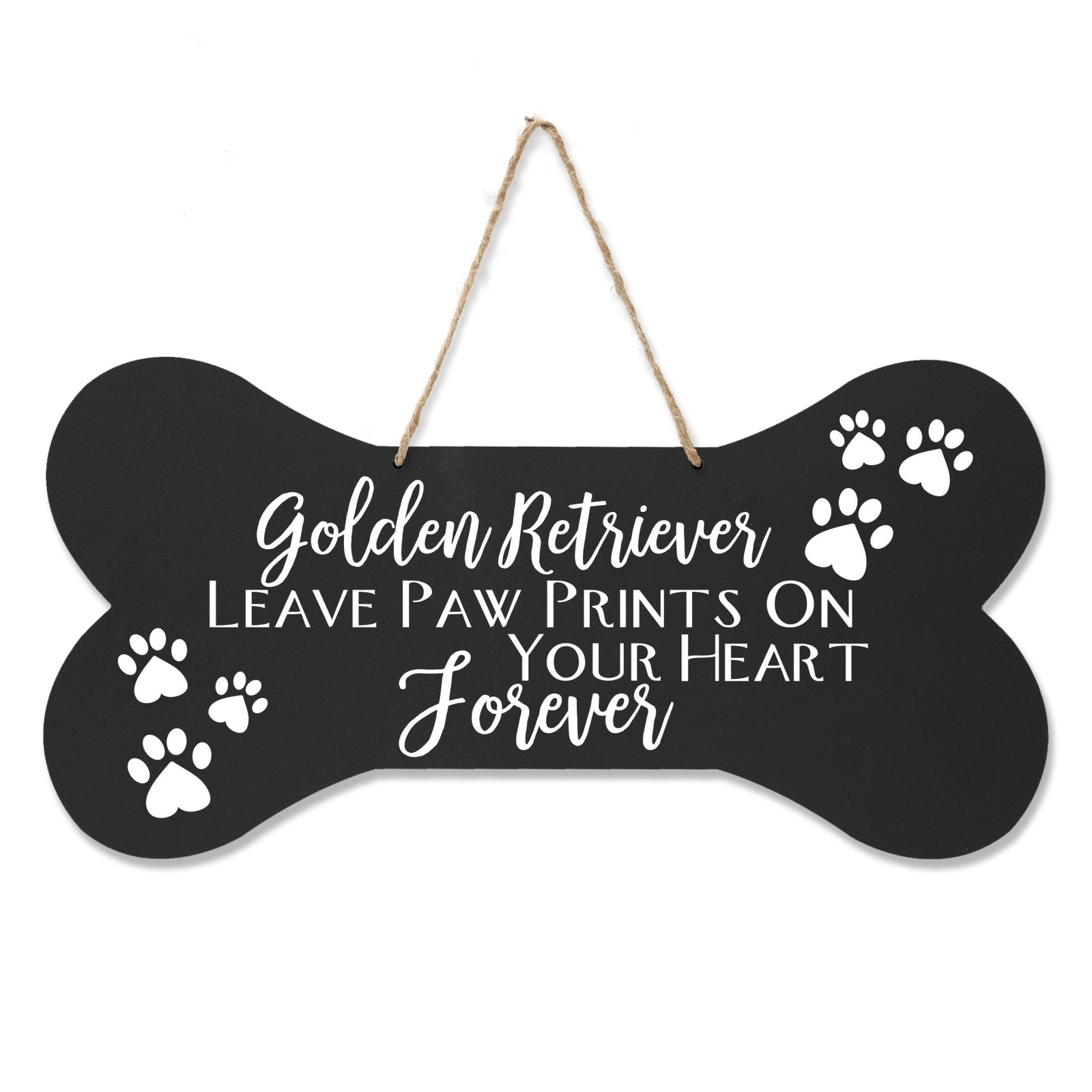Modern Inspirational Memorial Wooden Golden Retriever 8x16in Dog Bone Rope Hanging Sign - LifeSong Milestones