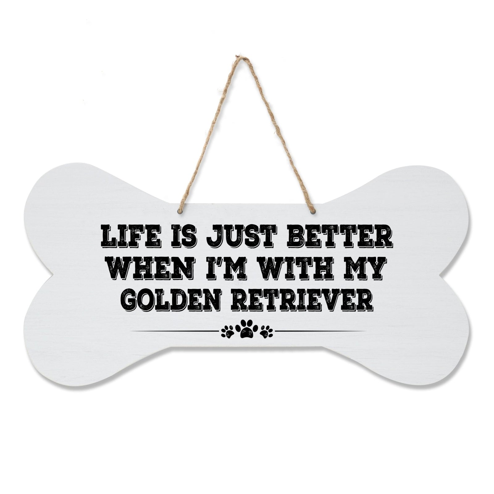 Modern Inspirational Memorial Wooden Golden Retriever 8x16in Dog Bone Rope Hanging Sign - LifeSong Milestones