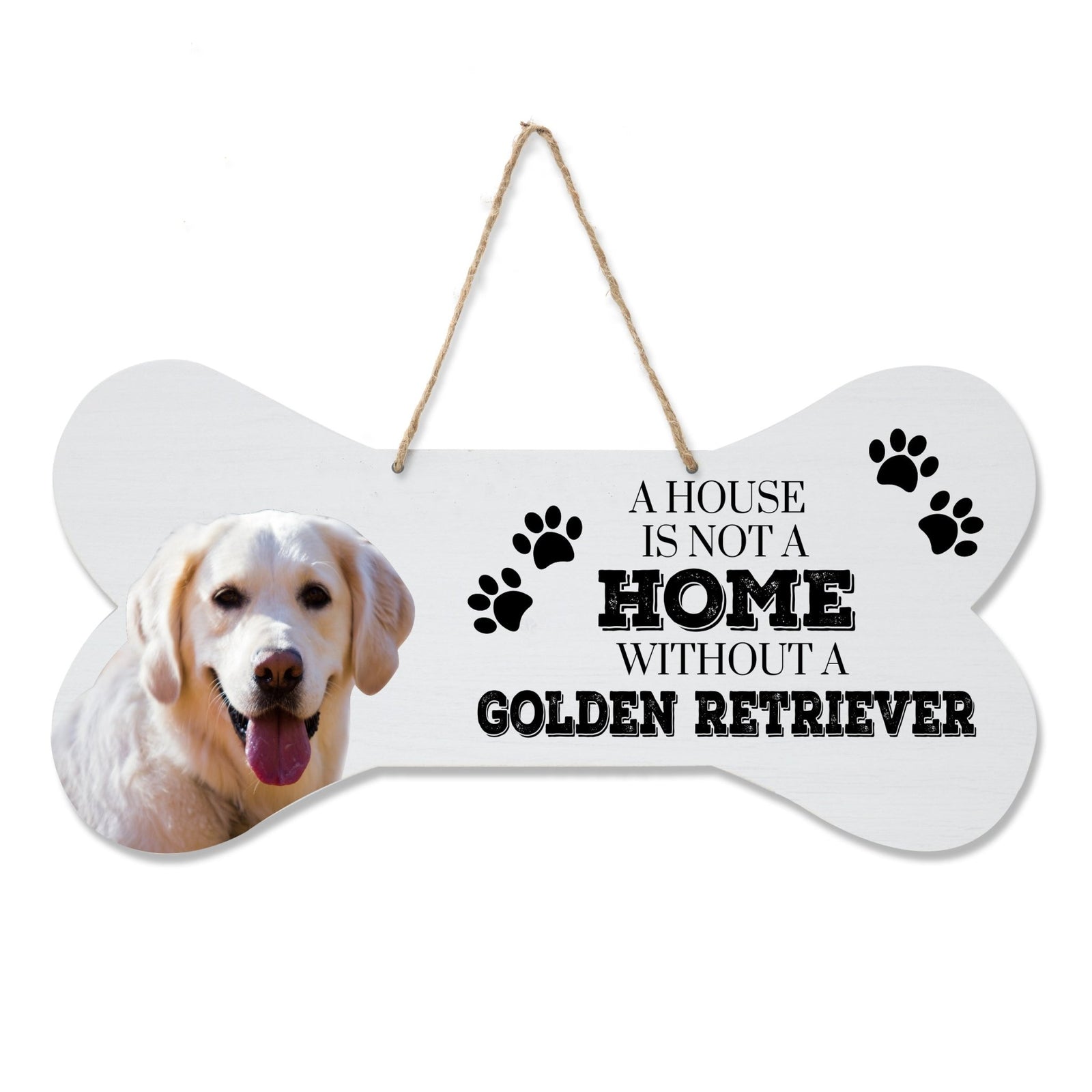 Modern Inspirational Memorial Wooden Golden Retriever 8x16in Dog Bone Rope Hanging Sign - LifeSong Milestones