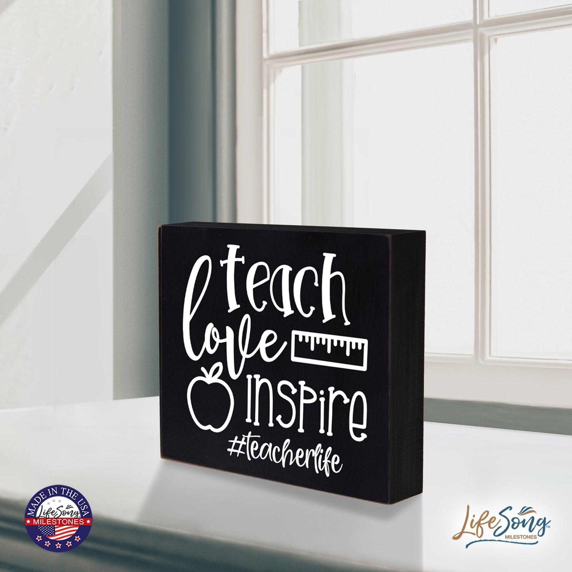 Modern Inspirational Shadow Box for Everyday Home Decorations For Teachers 6x6 - Teach Love Inspire - LifeSong Milestones