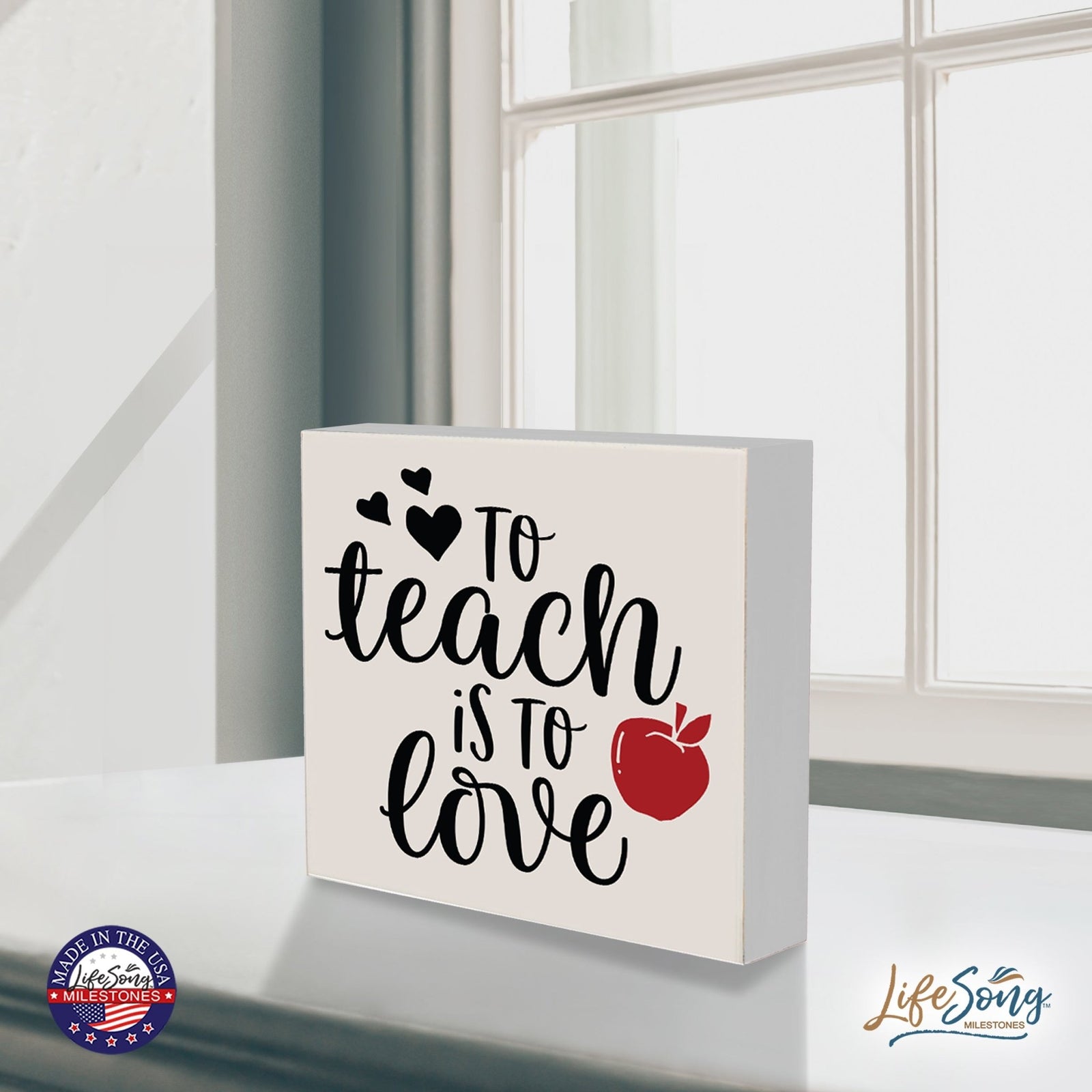 Modern Inspirational Shadow Box for Everyday Home Decorations For Teachers 6x6 - To Teach Is To Love (Apple) - LifeSong Milestones