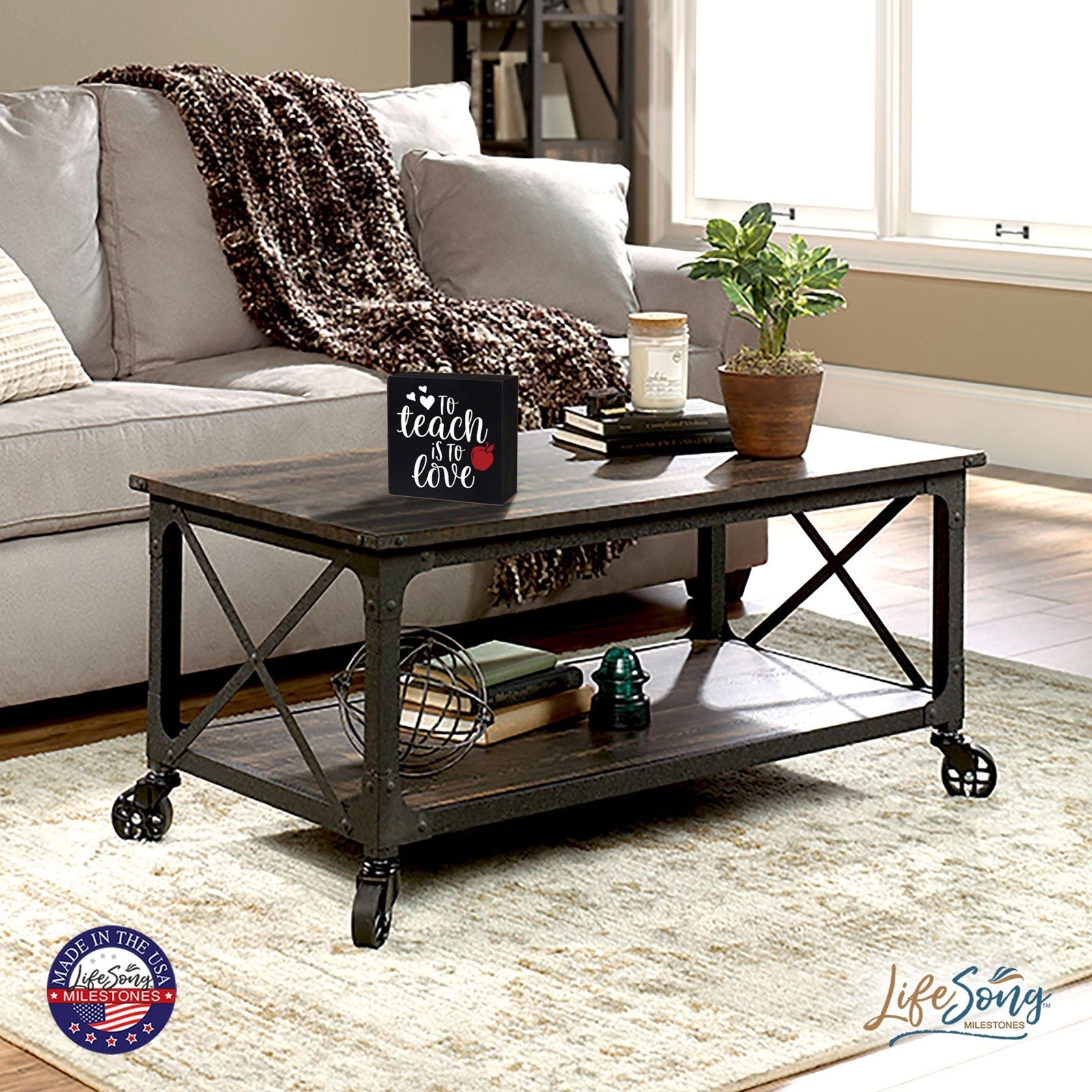 Modern Inspirational Shadow Box for Everyday Home Decorations For Teachers 6x6 - To Teach Is To Love (Apple) - LifeSong Milestones